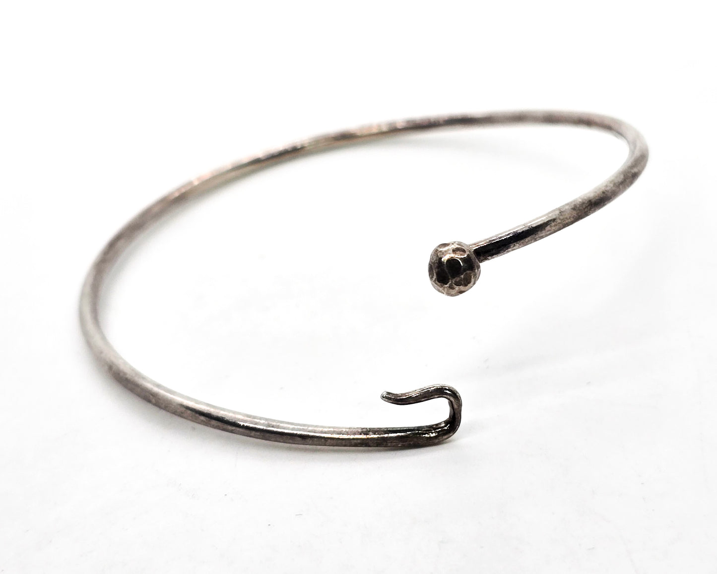 Tribal Bali vintage thin stacker sterling silver open hammered bangle bracelet