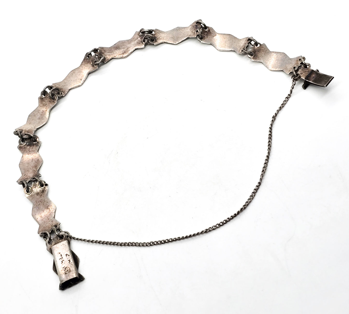 Siam White Nielloware enamel Erawan Melaka vintage sterling silver bracelet