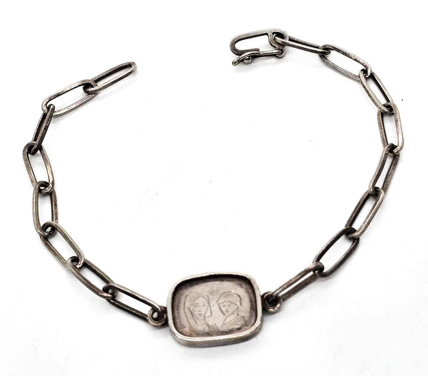 Jesus Secular Mary and Joseph vintage sterling silver artisan handcrafted bracelet