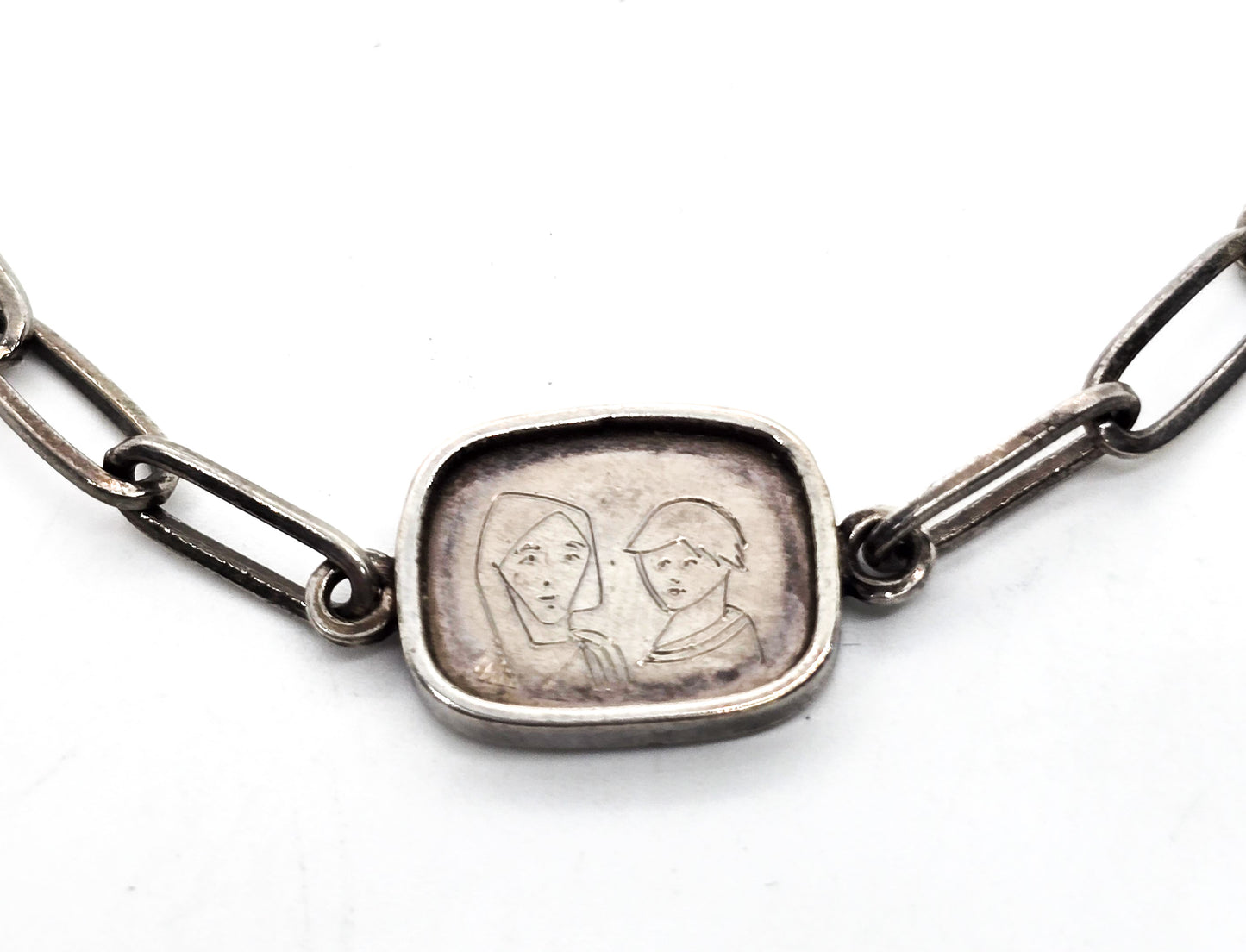Jesus Secular Mary and Joseph vintage sterling silver artisan handcrafted bracelet