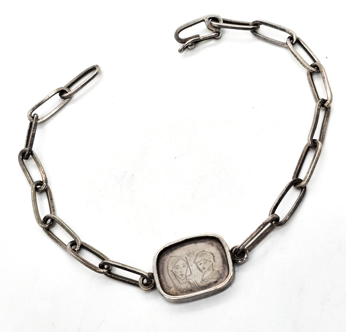 Jesus Secular Mary and Joseph vintage sterling silver artisan handcrafted bracelet