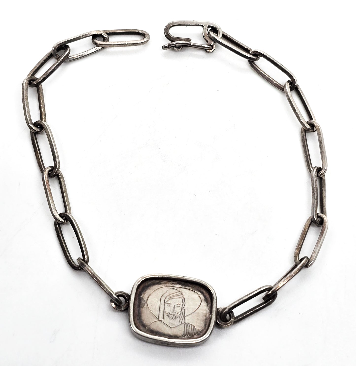 Jesus Secular Mary and Joseph vintage sterling silver artisan handcrafted bracelet