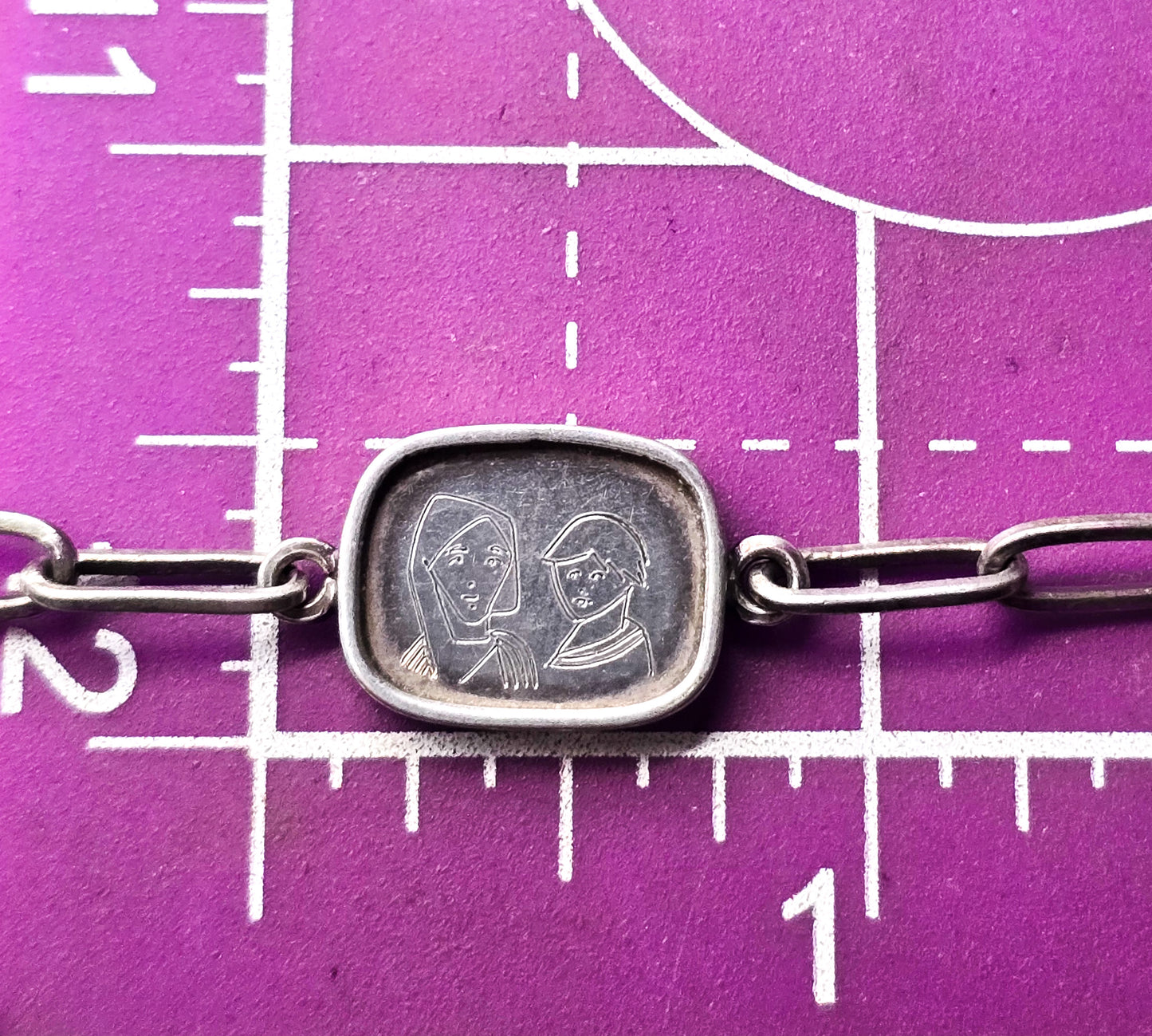 Jesus Secular Mary and Joseph vintage sterling silver artisan handcrafted bracelet