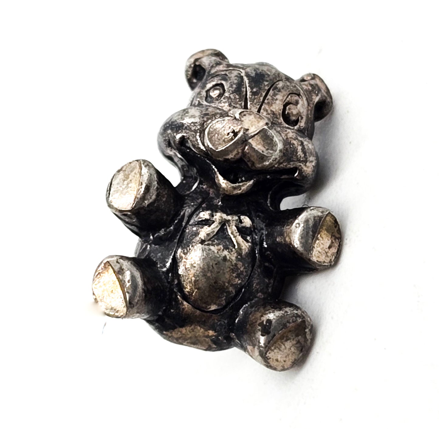 Teddy bear with bow 3D vintage sterling silver retro charm pendant
