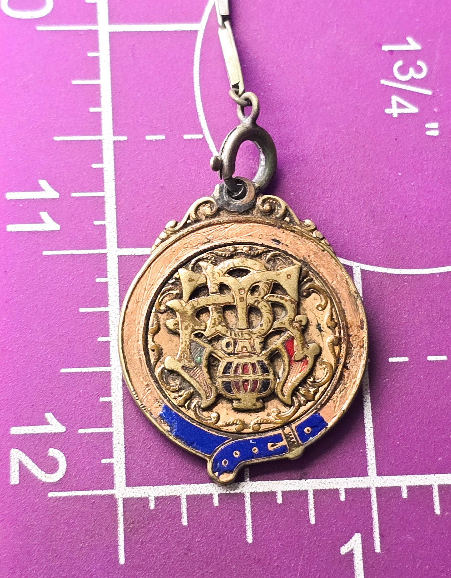Victorian Fraternity Brotherhood Gold filled enamel antique watch fob medal Damaged