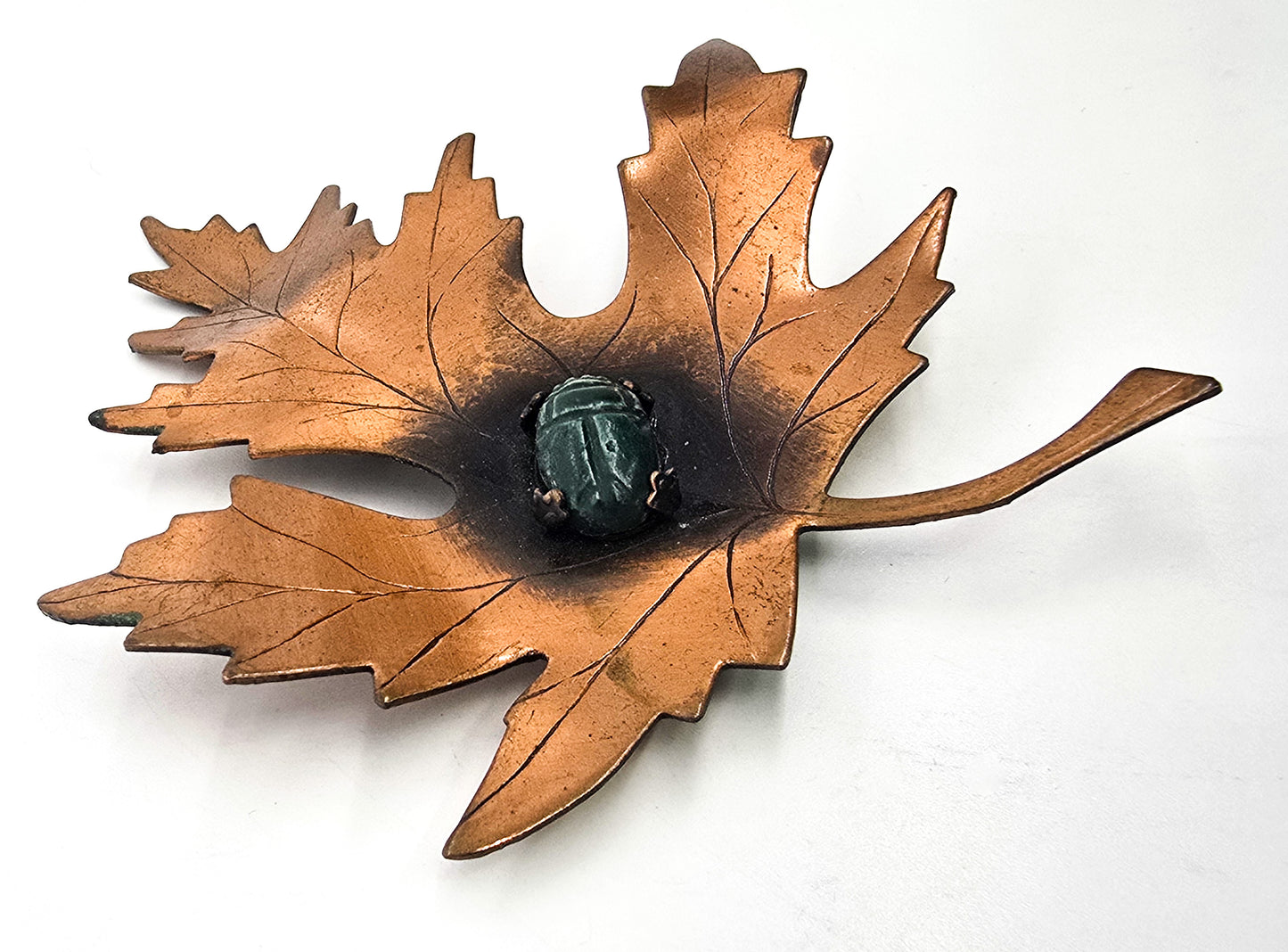 Egyptian Revival Scarab Modernist copper vintage maple leaf brooch