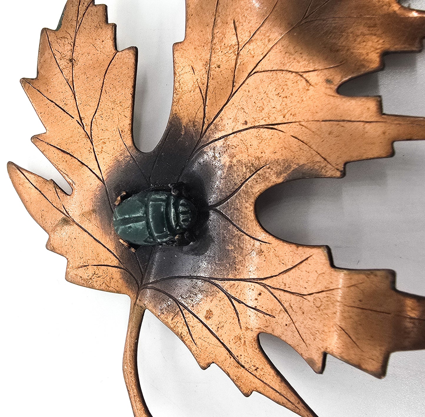 Egyptian Revival Scarab Modernist copper vintage maple leaf brooch