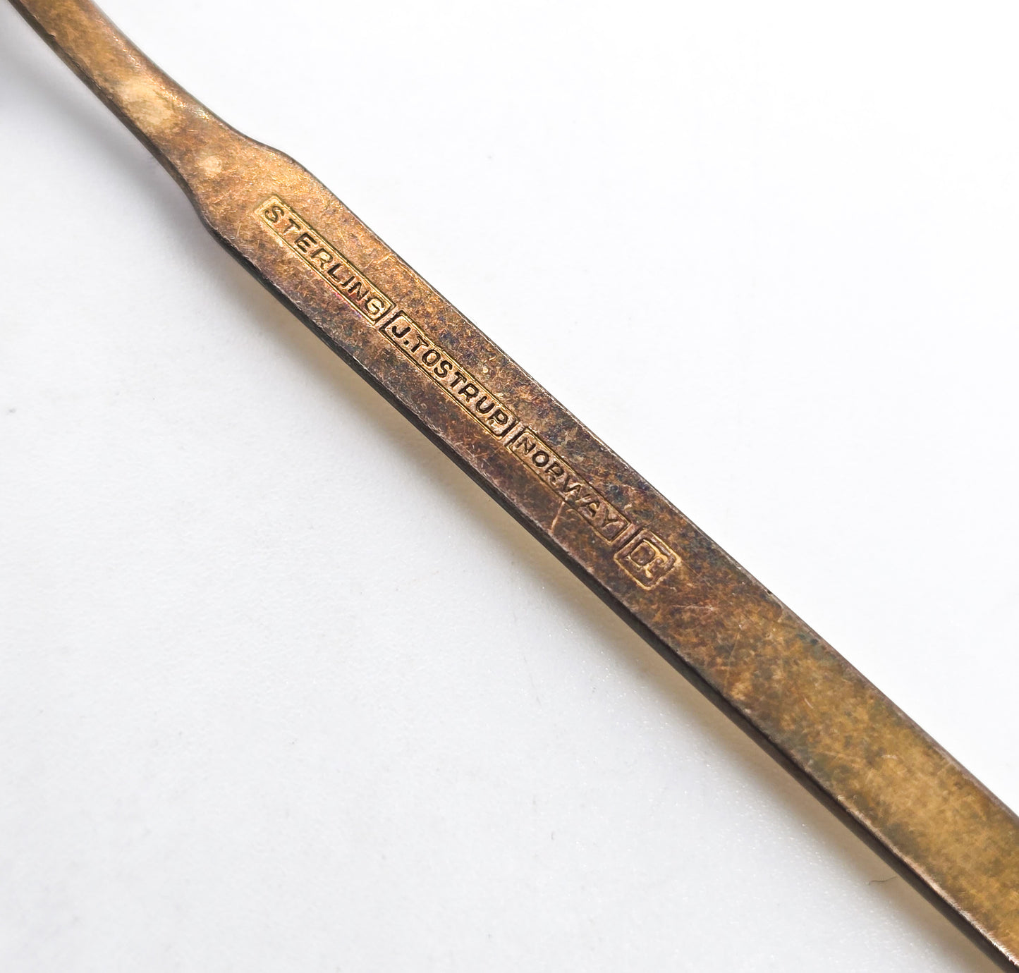 J Tostrup Sterling Silver Norway signed antique Guilloche Enamel Salt Spoon
