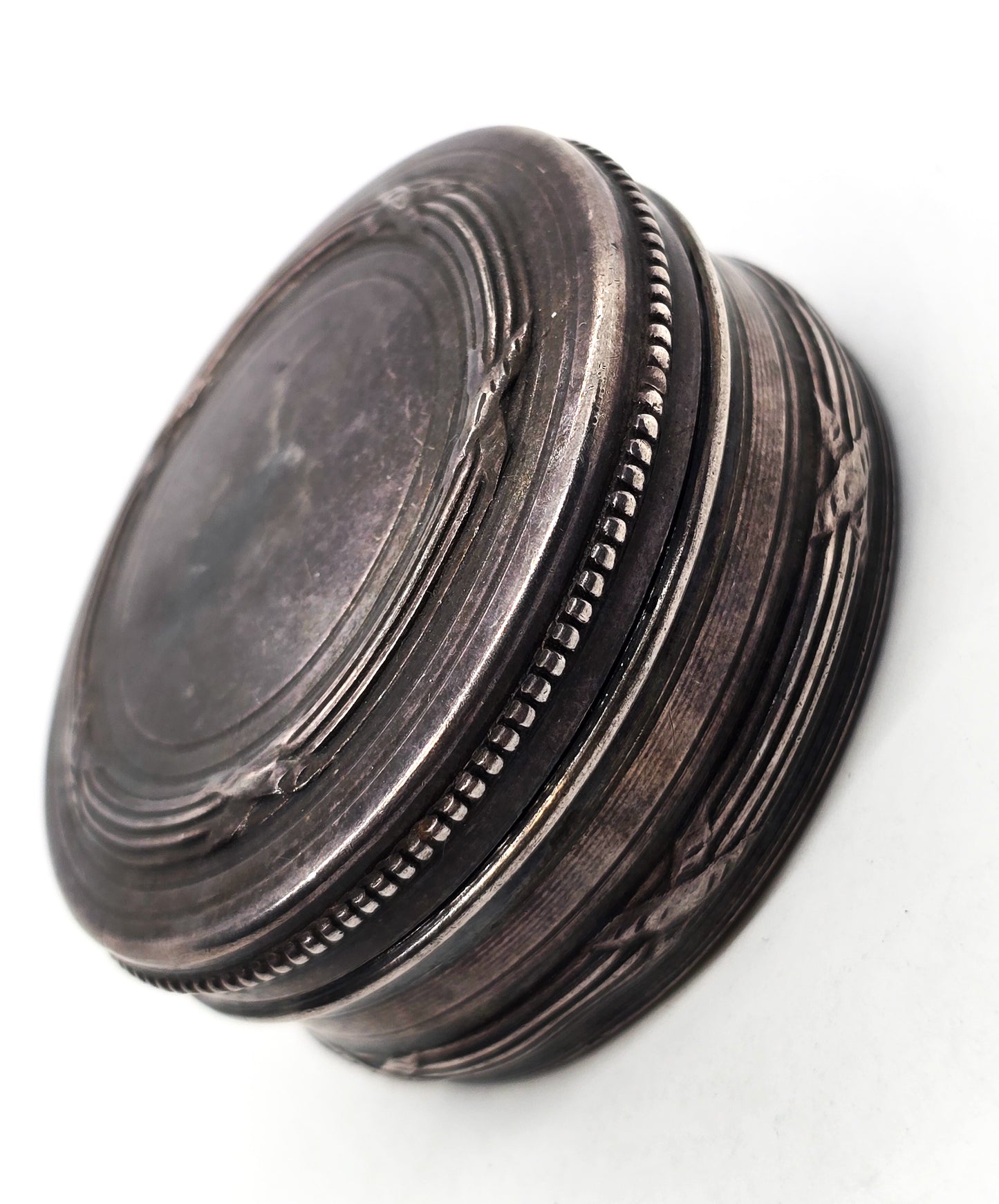 Victorian Powder box sterling silver antique pill box Embossed with lid