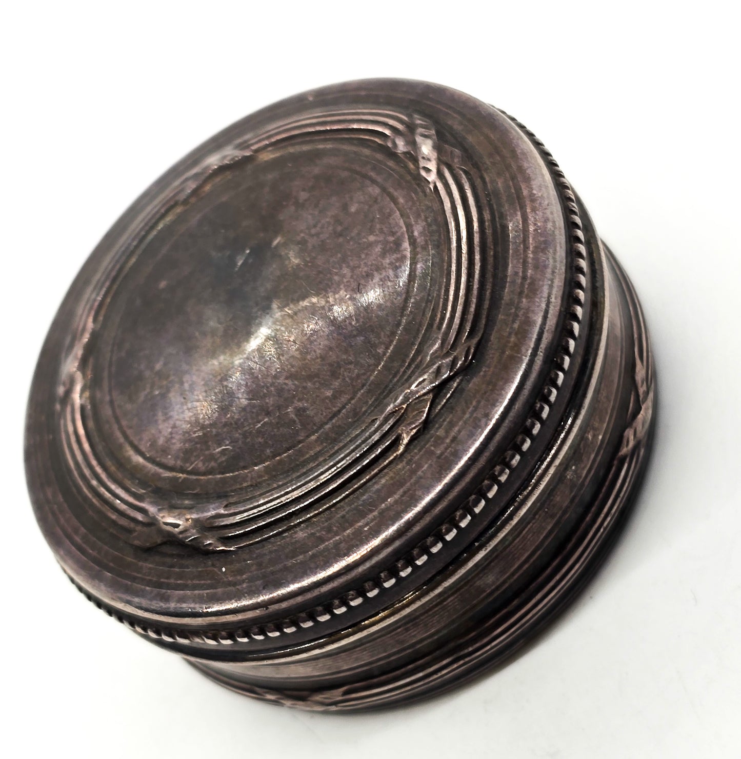 Victorian Powder box sterling silver antique pill box Embossed with lid