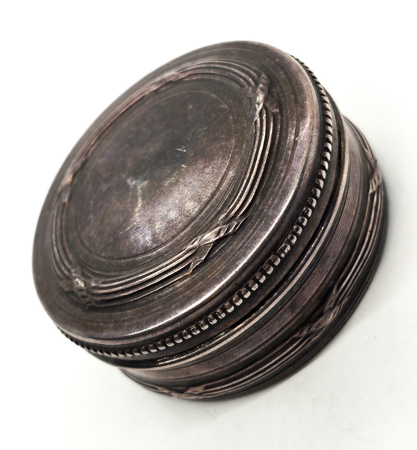 Victorian Powder box sterling silver antique pill box Embossed with lid