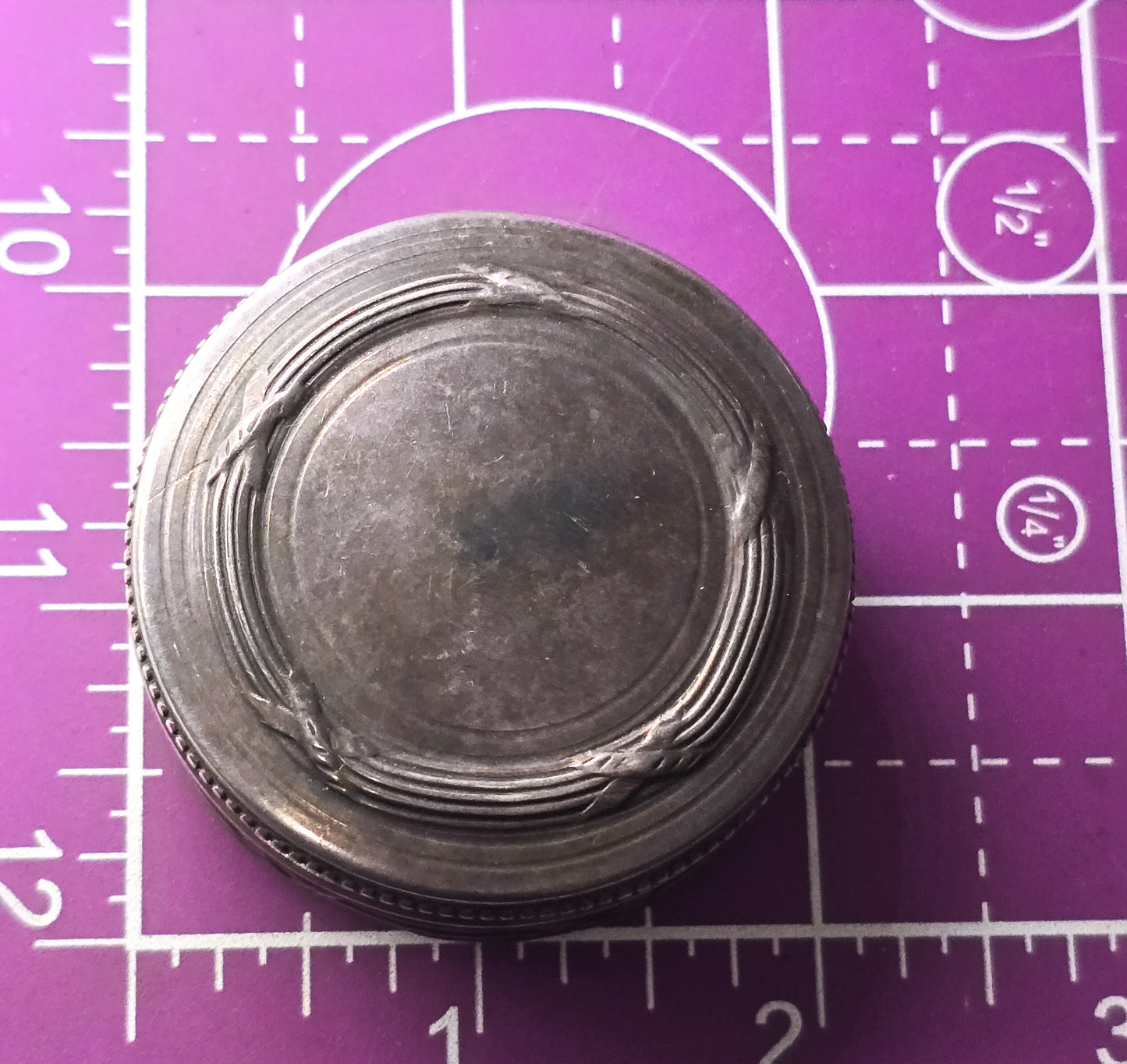 Victorian Powder box sterling silver antique pill box Embossed with lid