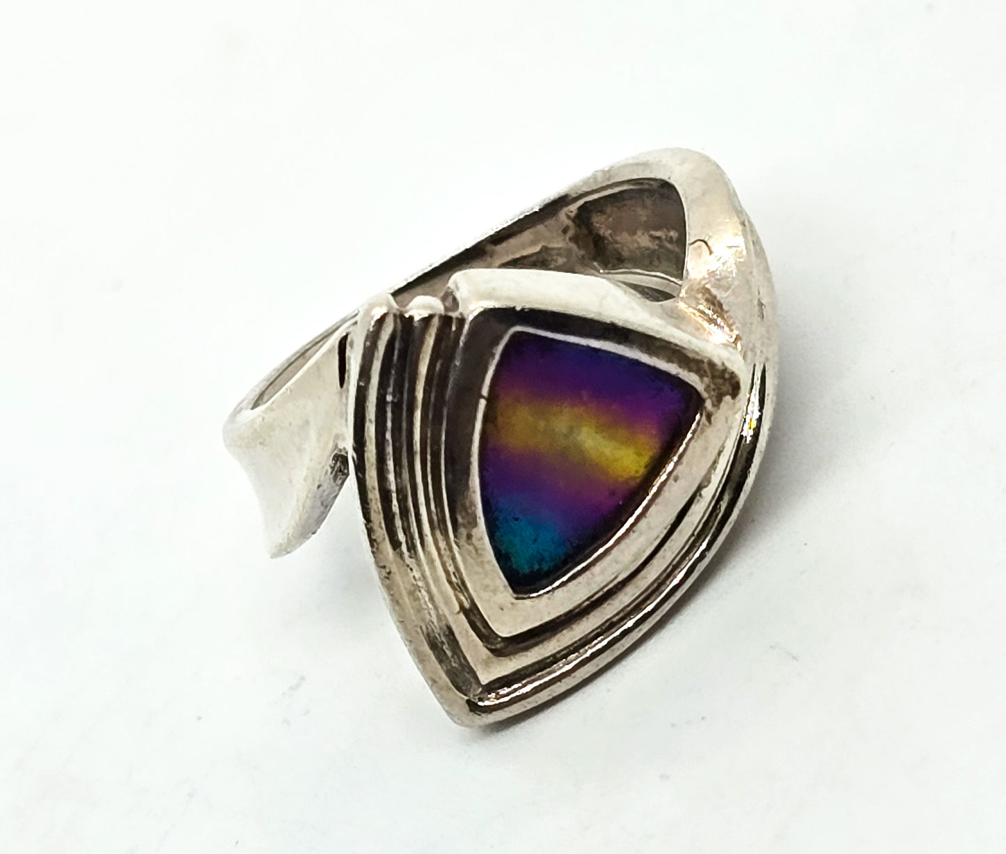 Niobium rainbow metal sterling silver retro signed vintage ring size 6