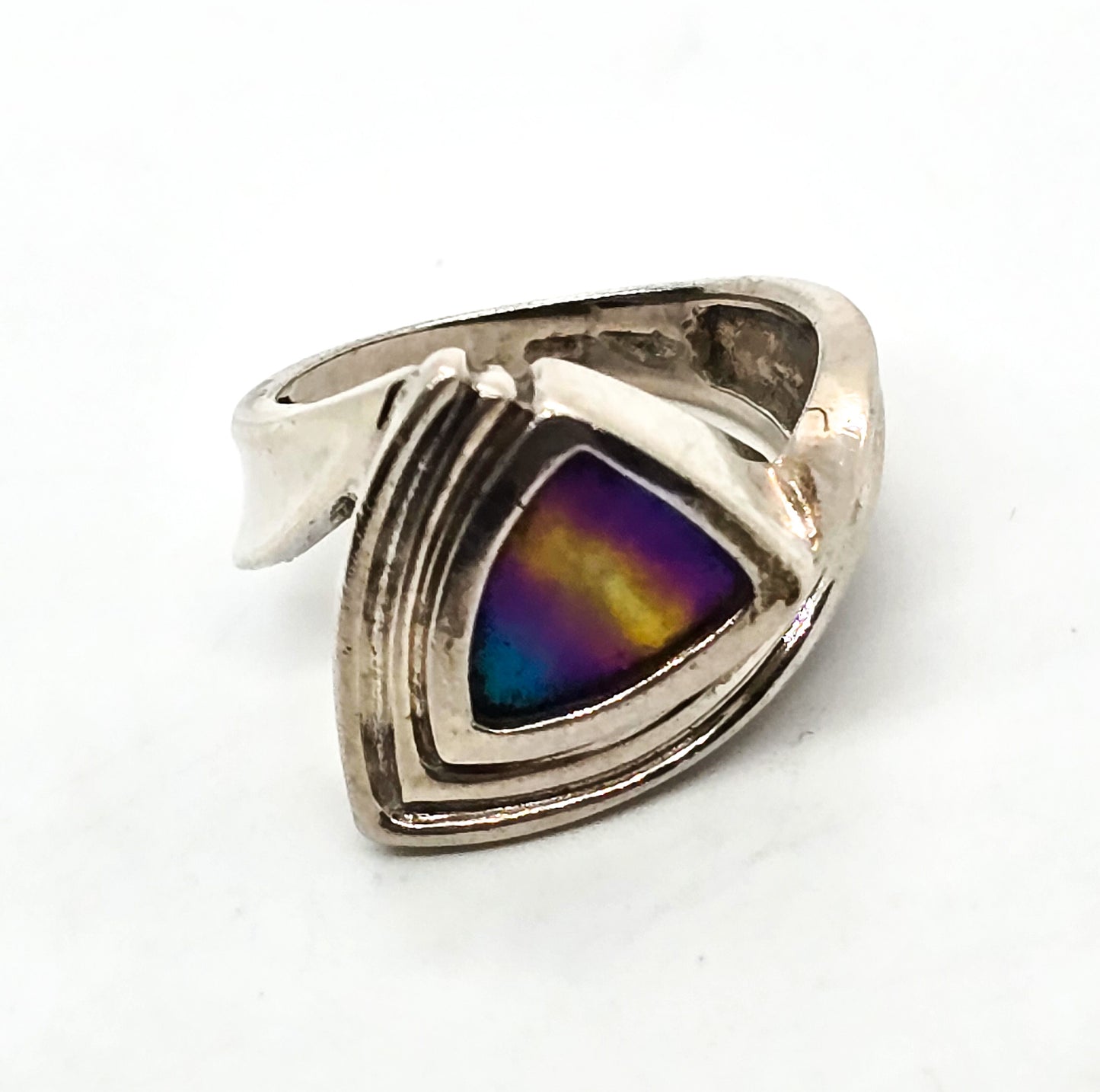 Niobium rainbow metal sterling silver retro signed vintage ring size 6