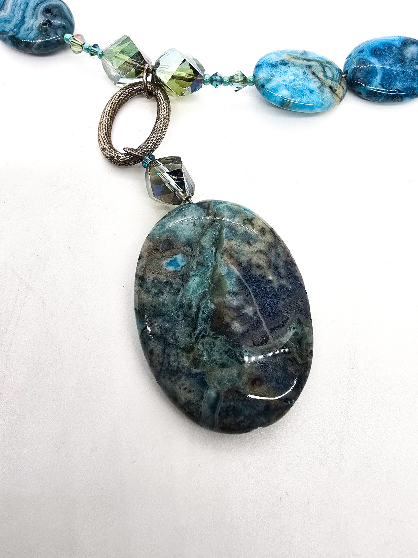 Emily Ray blue lace agate beaded artisan signed gemstone necklace
