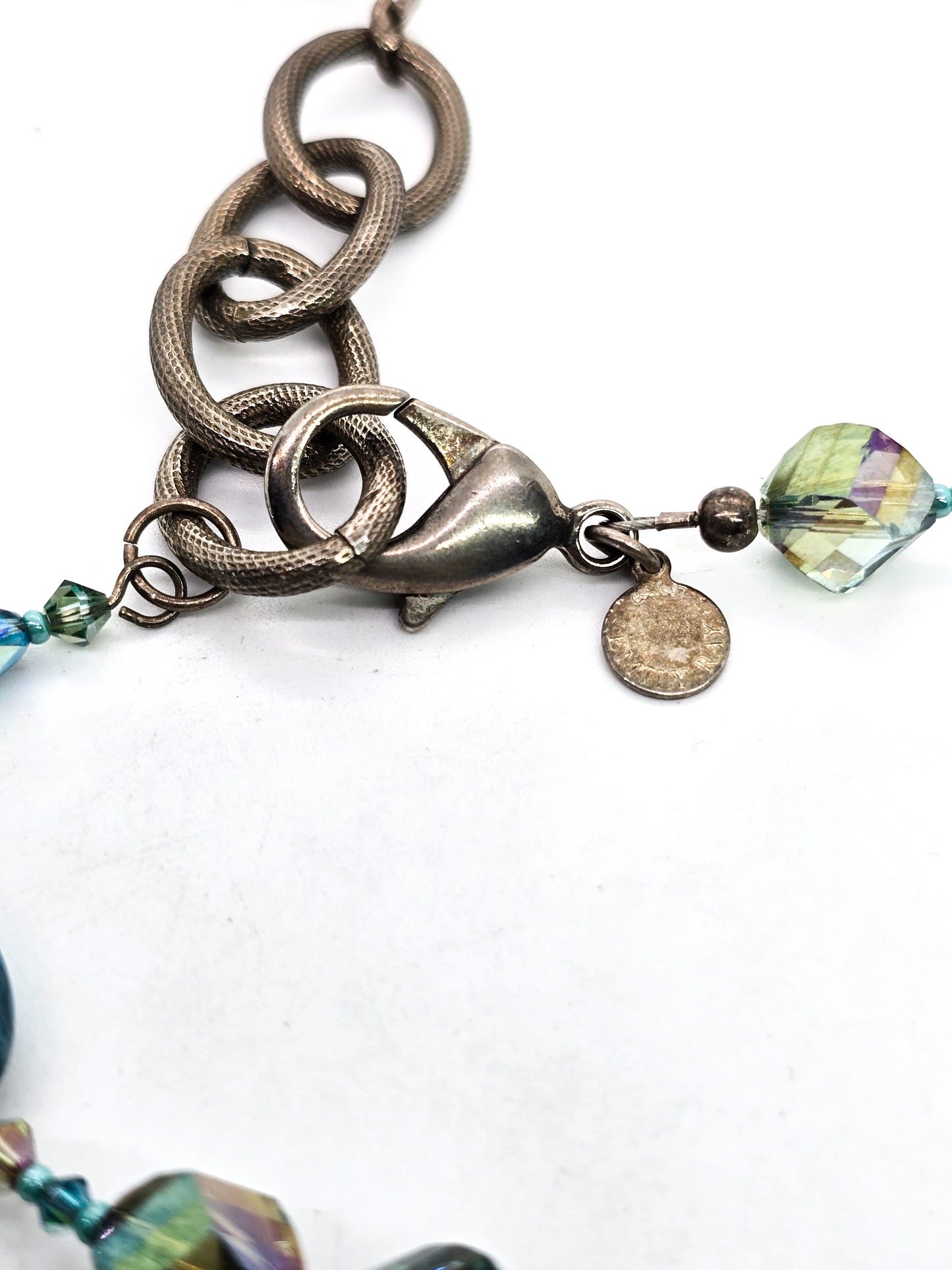 Emily Ray blue lace agate beaded artisan signed gemstone necklace
