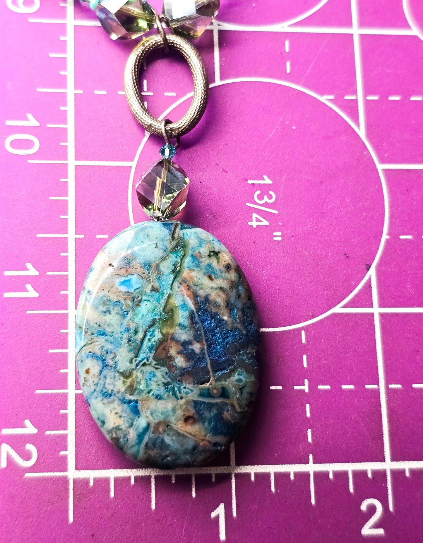 Emily Ray blue lace agate beaded artisan signed gemstone necklace