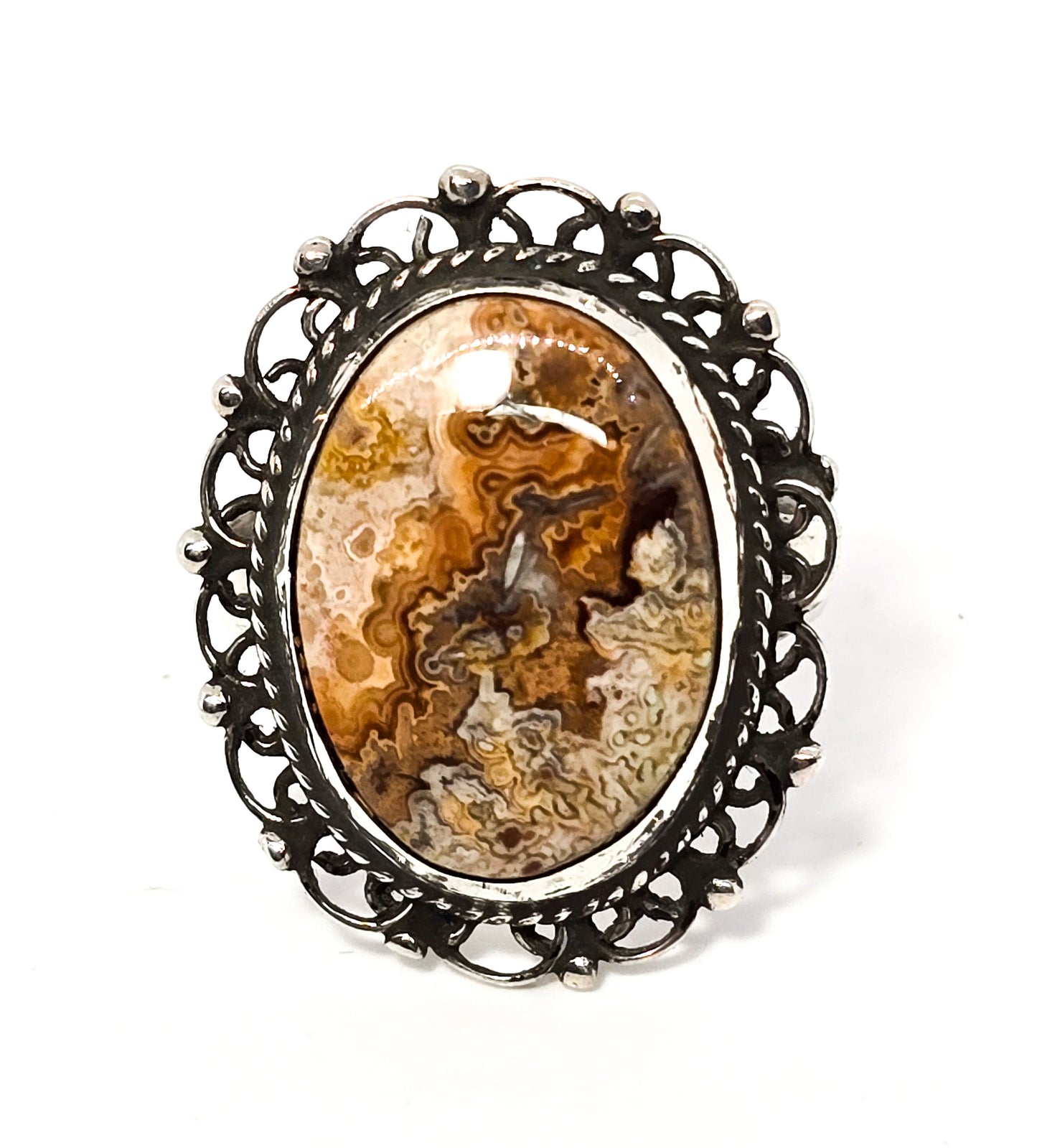 IAPP Taxco Mexico Banded Lace Agate vintage sterling silver ring size 6