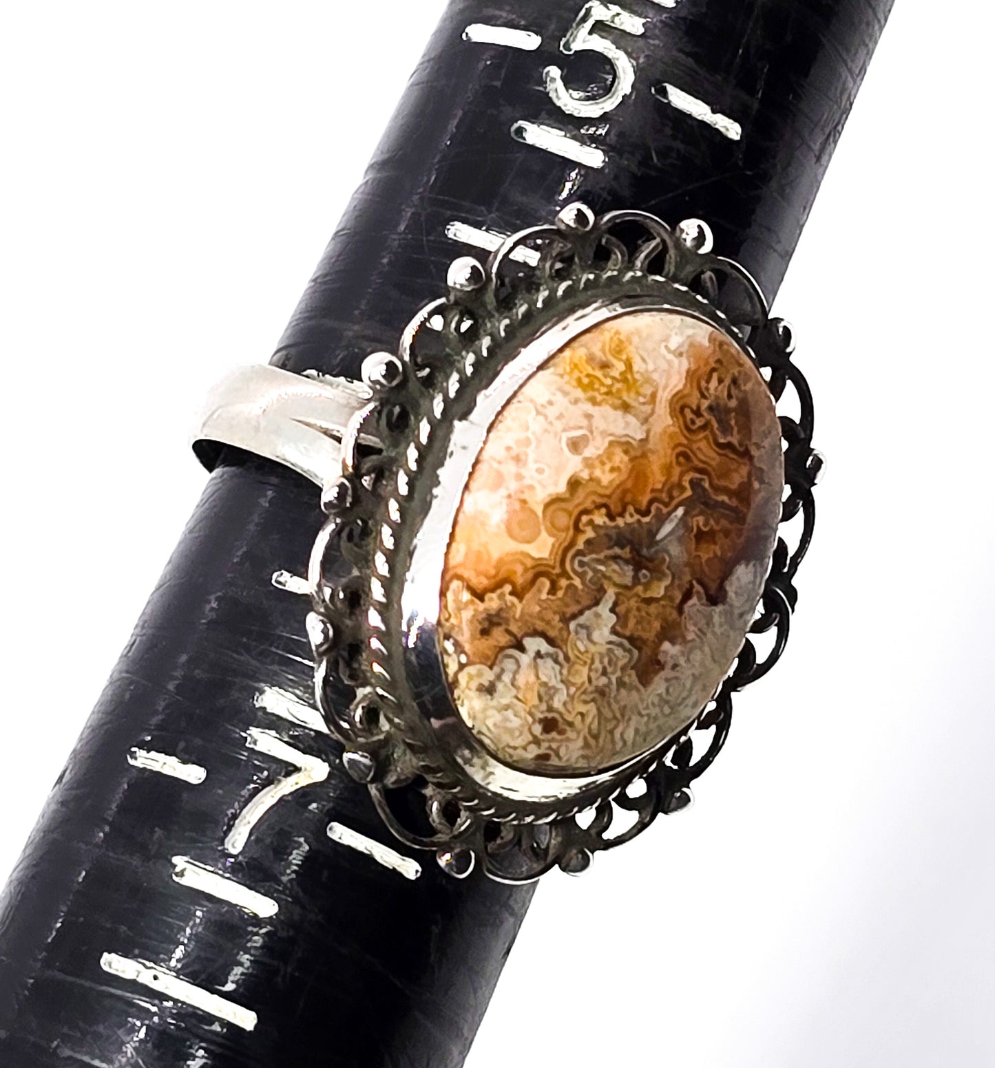 IAPP Taxco Mexico Banded Lace Agate vintage sterling silver ring size 6