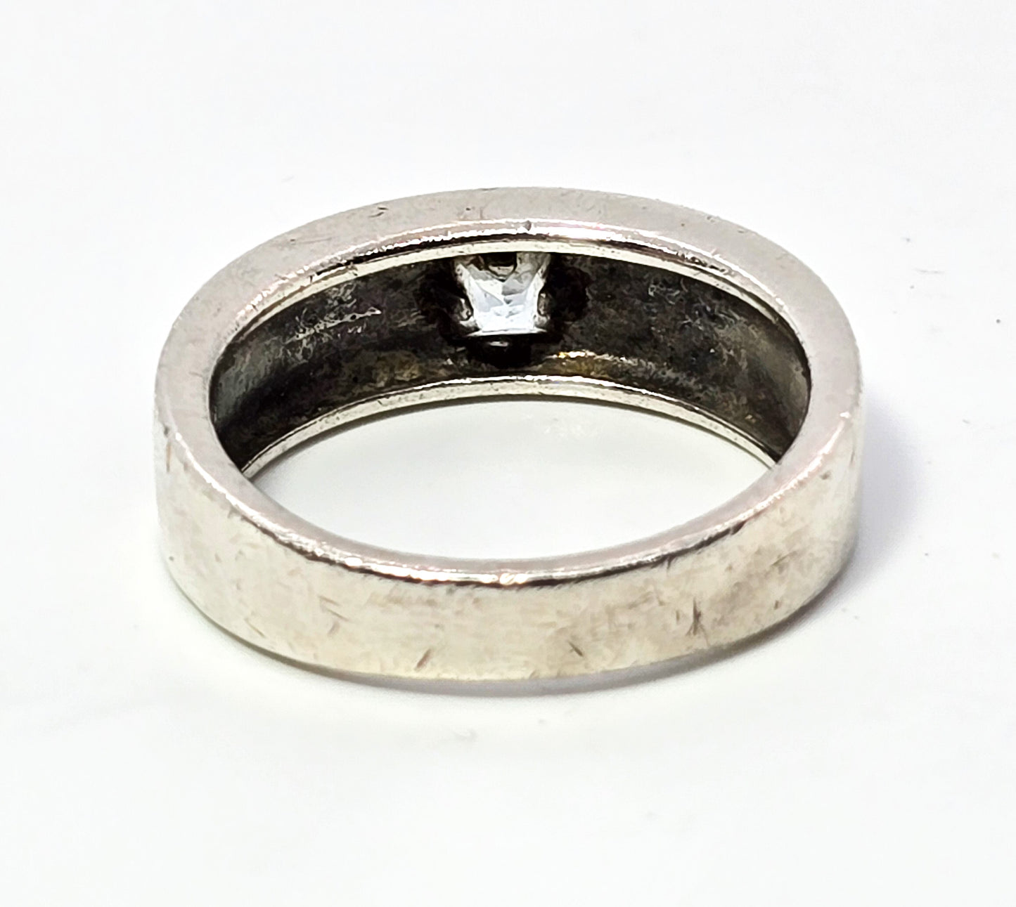 Aquamarine Black enamel flush mount sterling silver men's ring band size 10.5