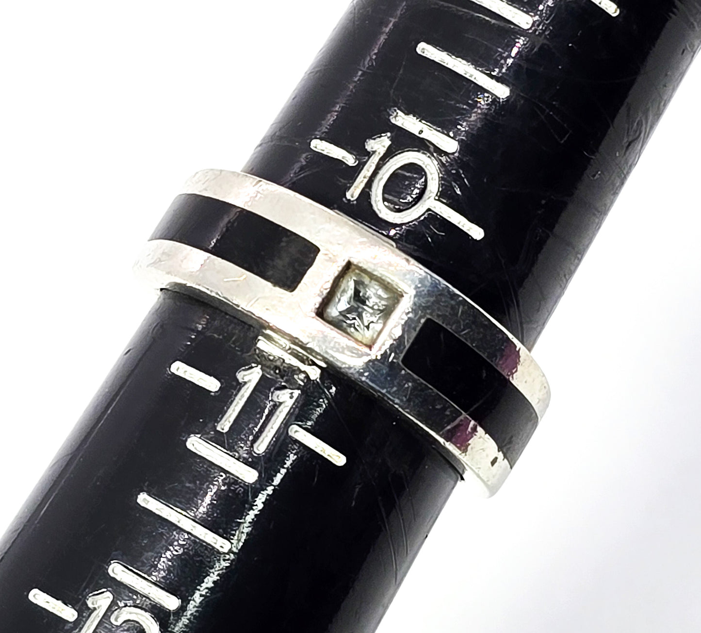 Aquamarine Black enamel flush mount sterling silver men's ring band size 10.5