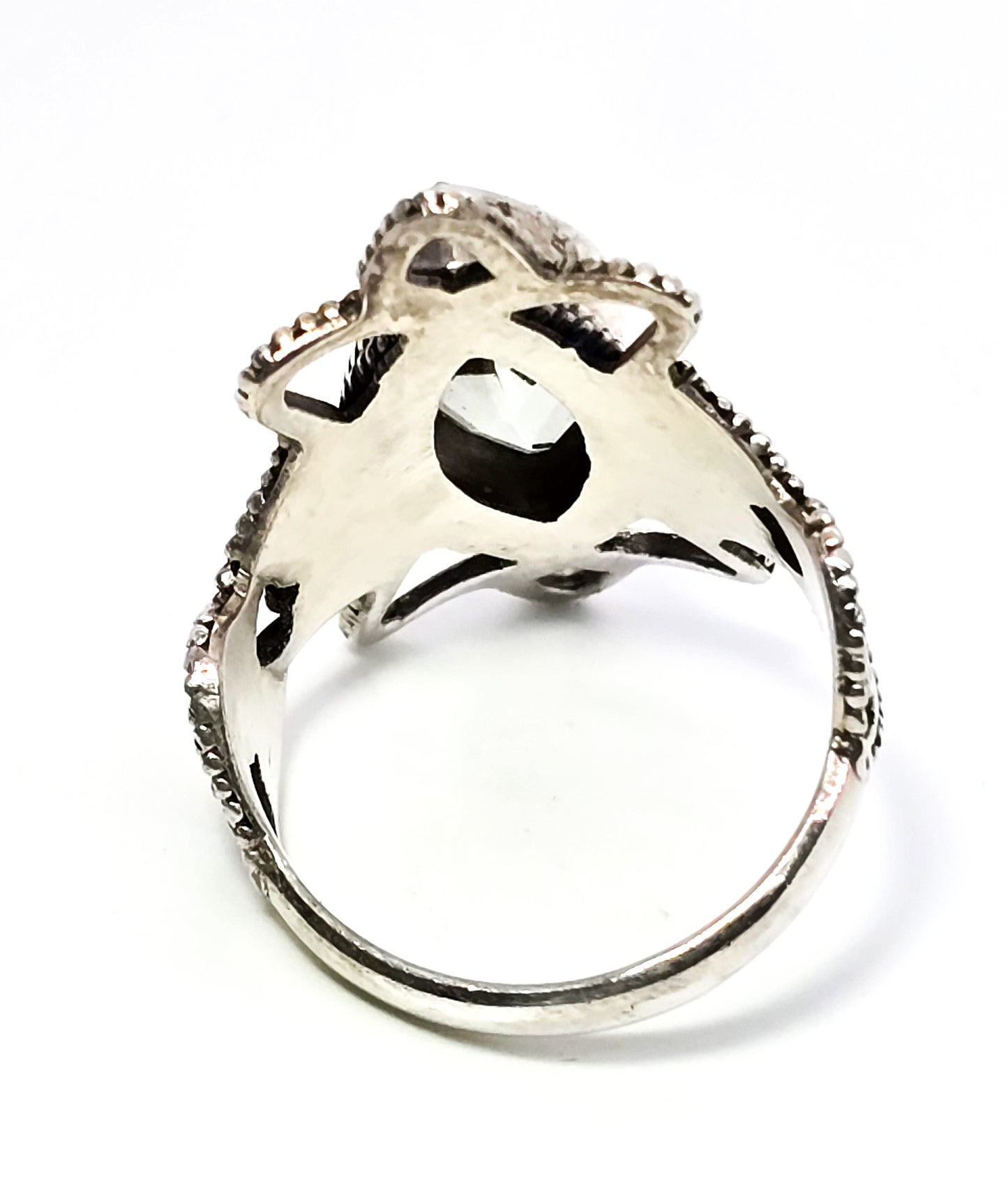 PTI Prasiolite Green Amethyst Filigree tribal Bali large sterling silver ring size 9
