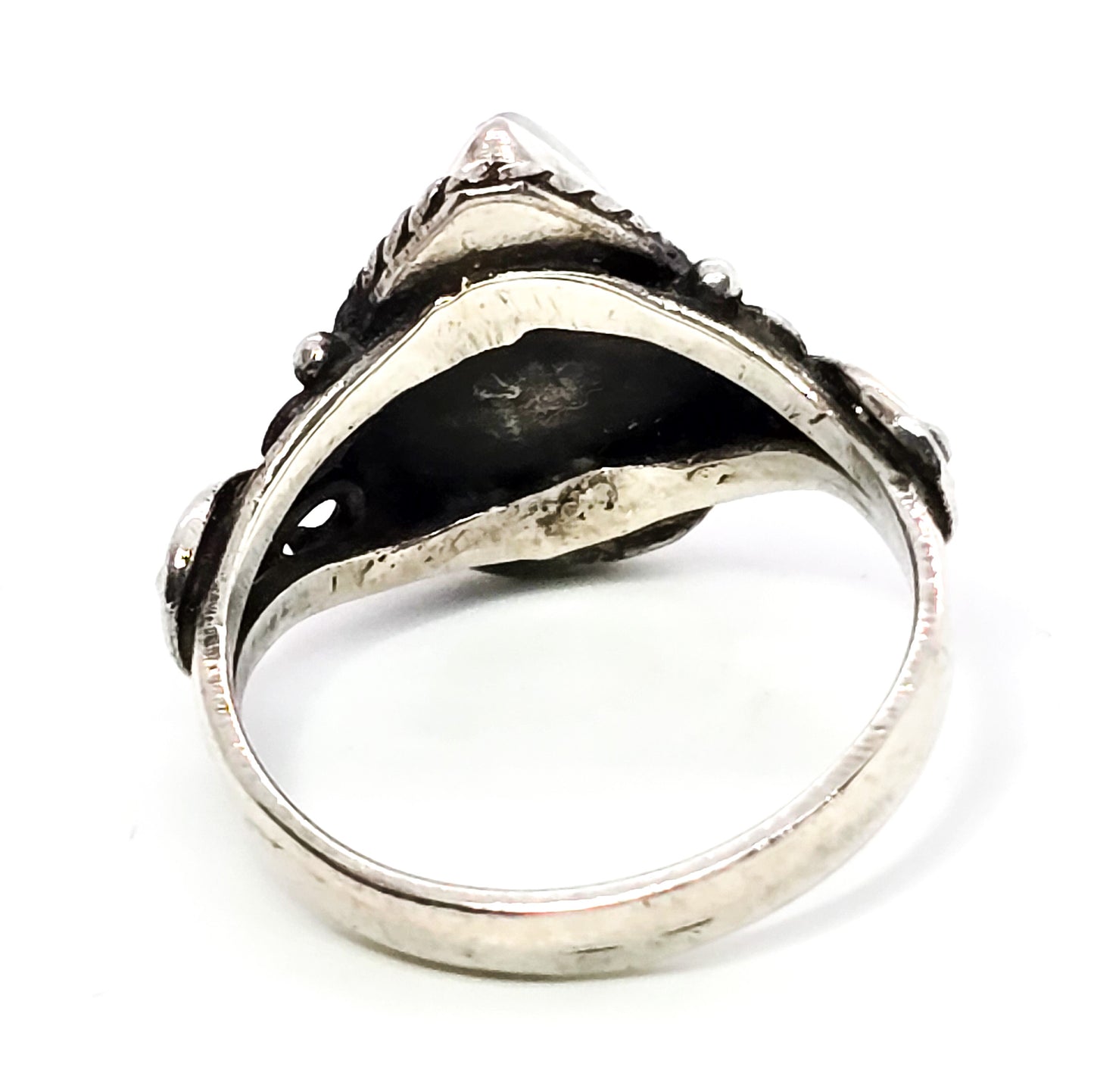 Large flashy blue moonstone pear cut Bali tribal sterling silver ring size 7