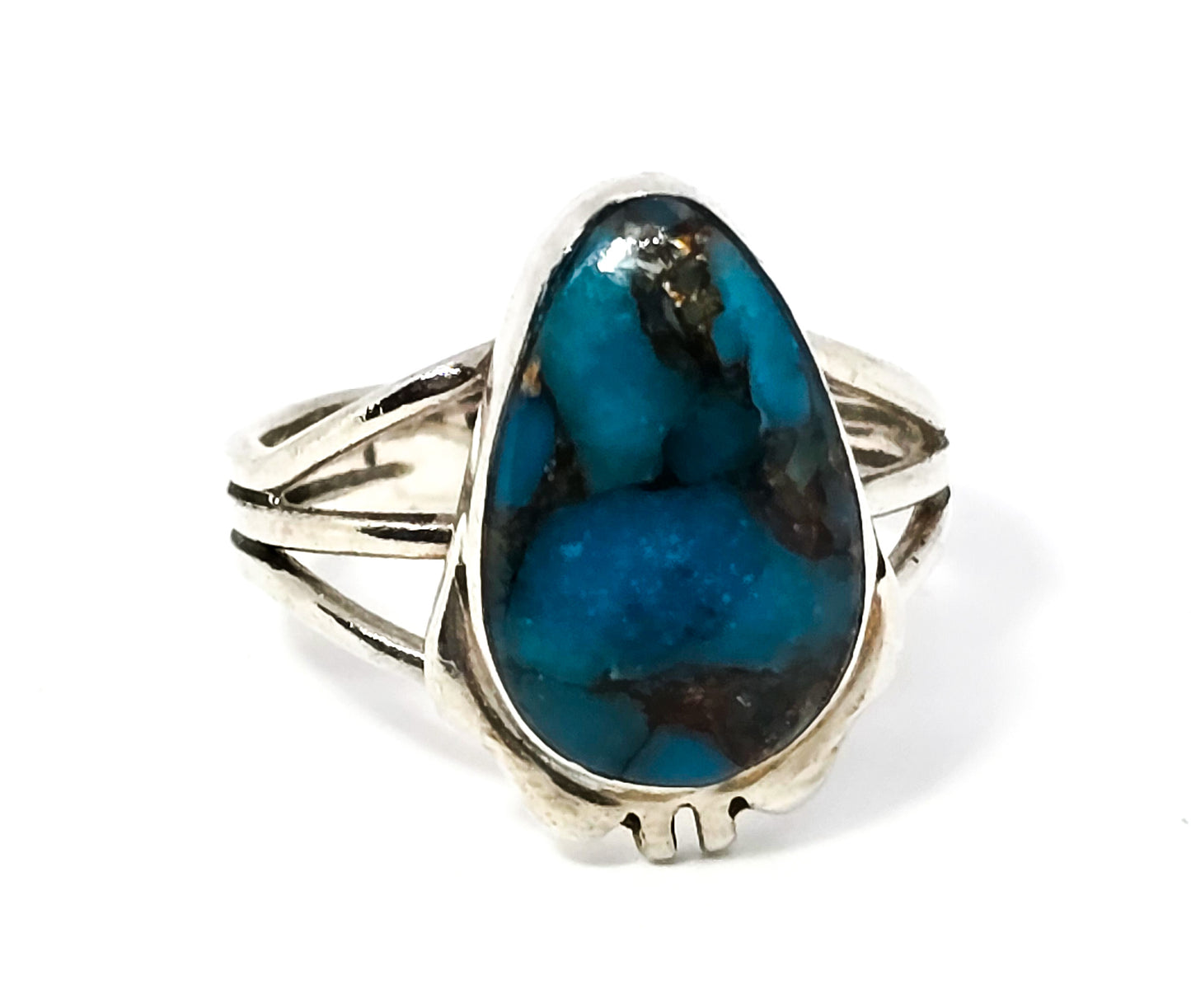 Turquoise vintage sterling silver split shank Southwestern sterling silver ring size 8