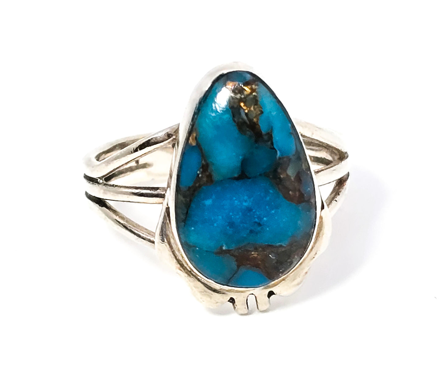 Turquoise vintage sterling silver split shank Southwestern sterling silver ring size 8