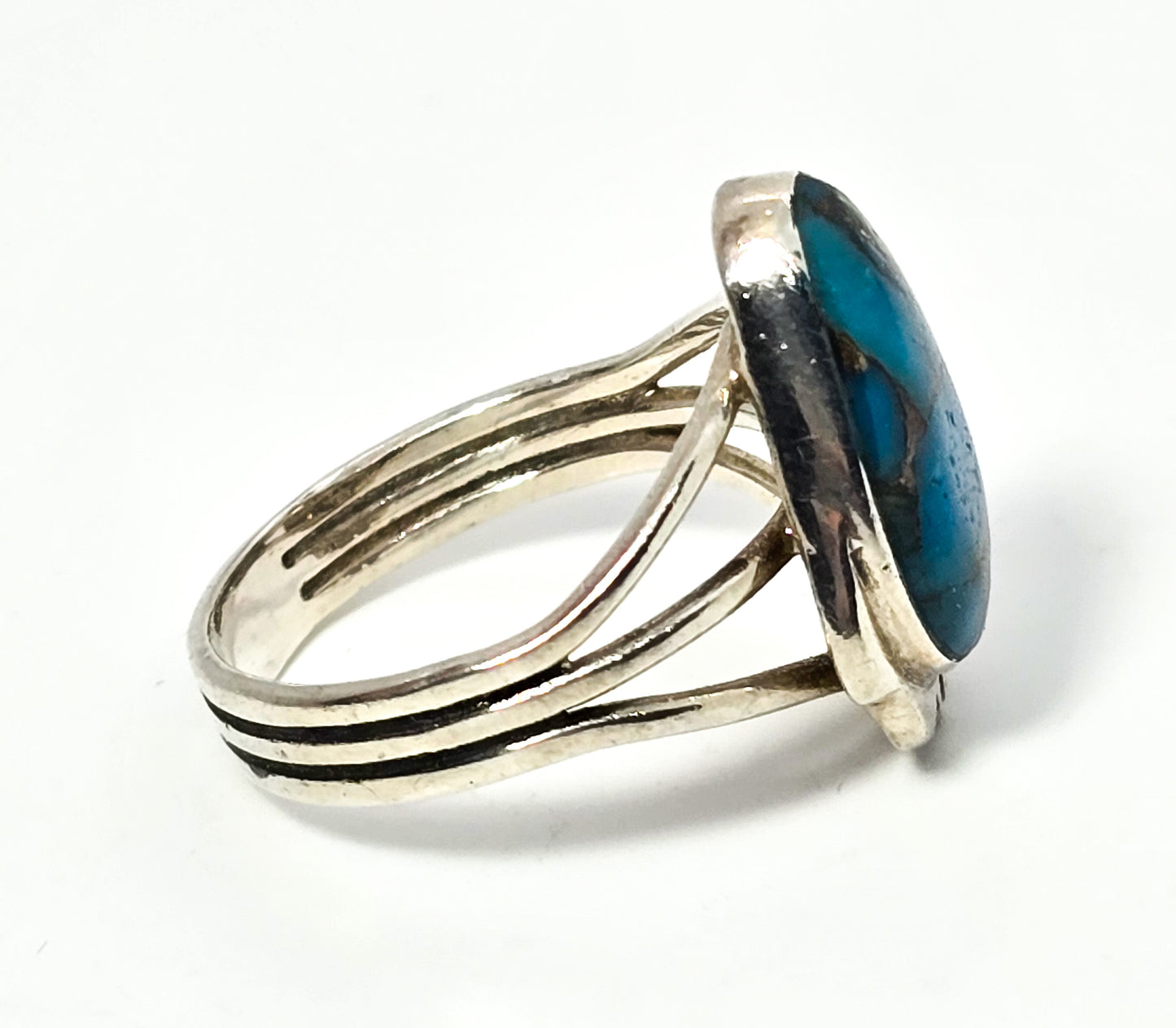 Turquoise vintage sterling silver split shank Southwestern sterling silver ring size 8