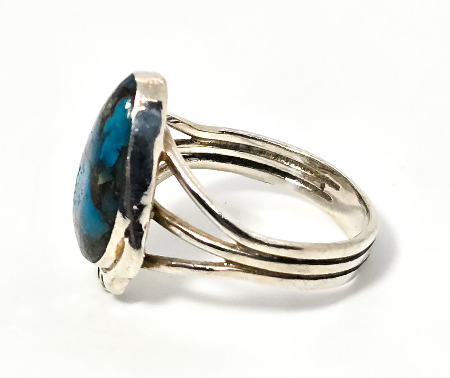 Turquoise vintage sterling silver split shank Southwestern sterling silver ring size 8
