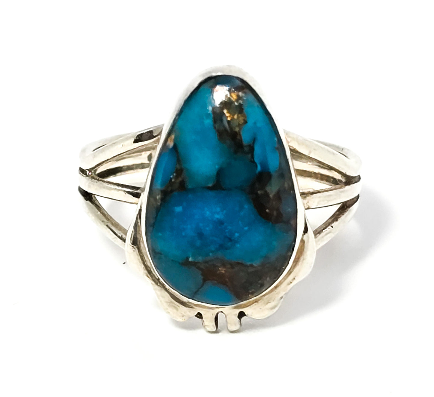 Turquoise vintage sterling silver split shank Southwestern sterling silver ring size 8