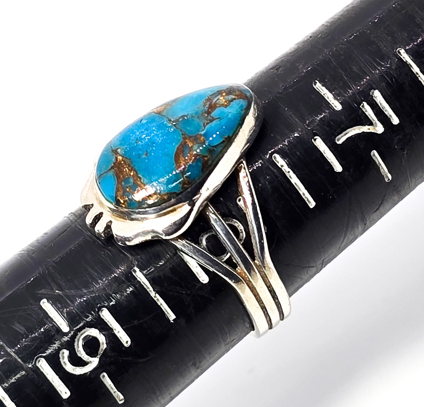 Turquoise vintage sterling silver split shank Southwestern sterling silver ring size 8
