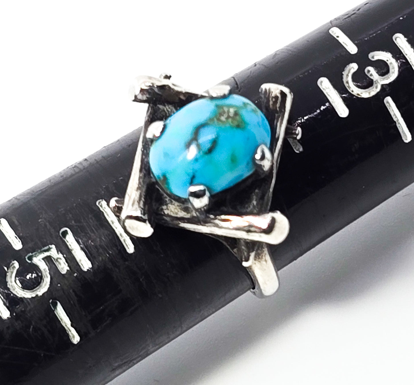 Turquoise vintage sterling silver split shank brutalist ring size 4