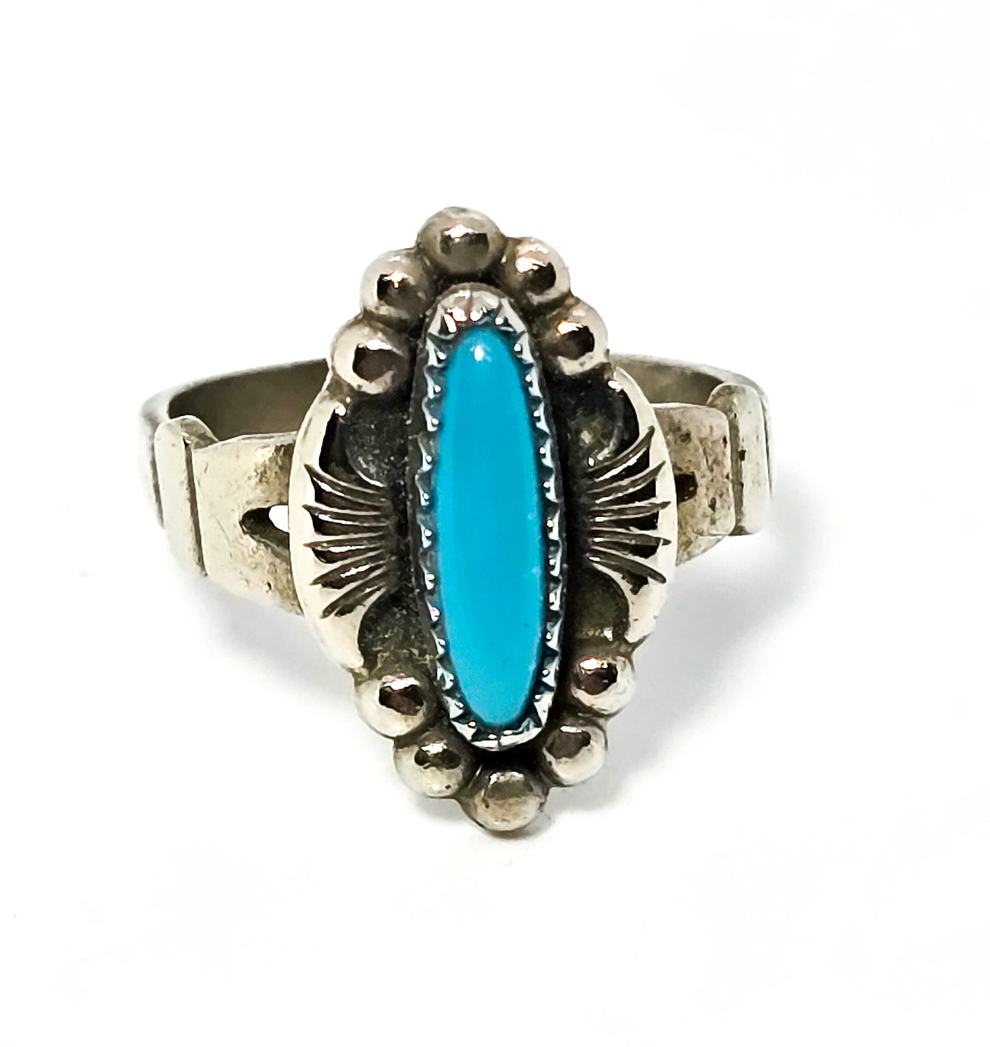 Turquoise vintage Native American split shank concho sterling silver ring size 5