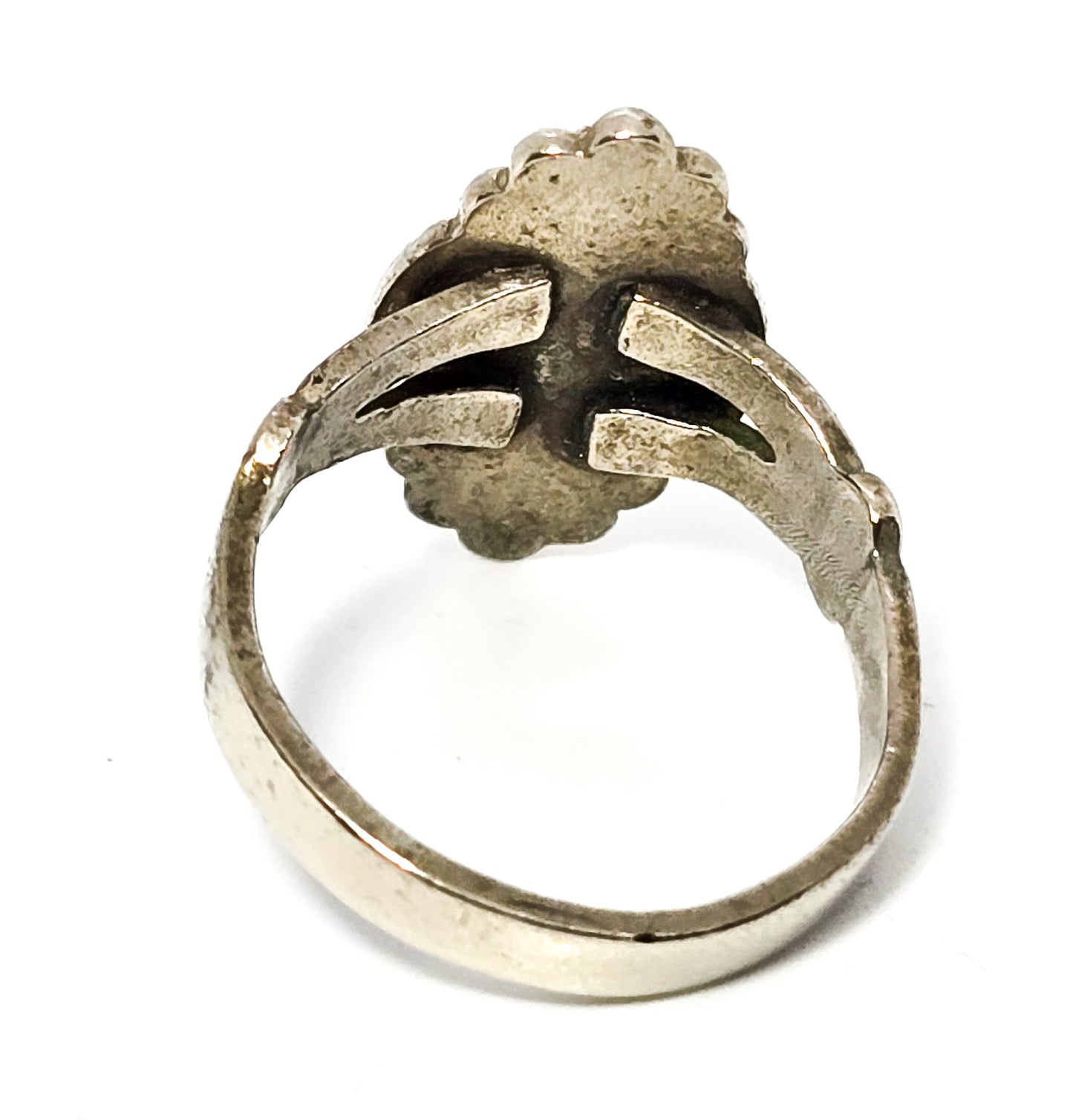 Turquoise vintage Native American split shank concho sterling silver ring size 5