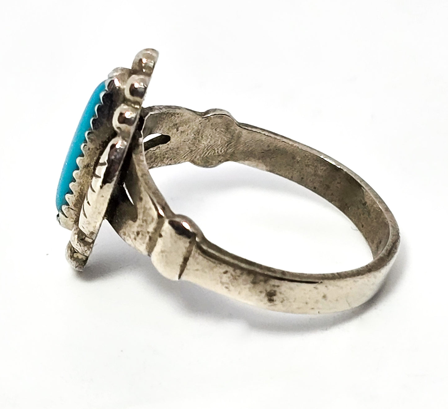 Turquoise vintage Native American split shank concho sterling silver ring size 5