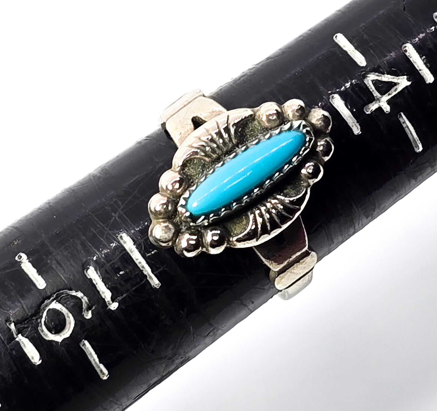 Turquoise vintage Native American split shank concho sterling silver ring size 5