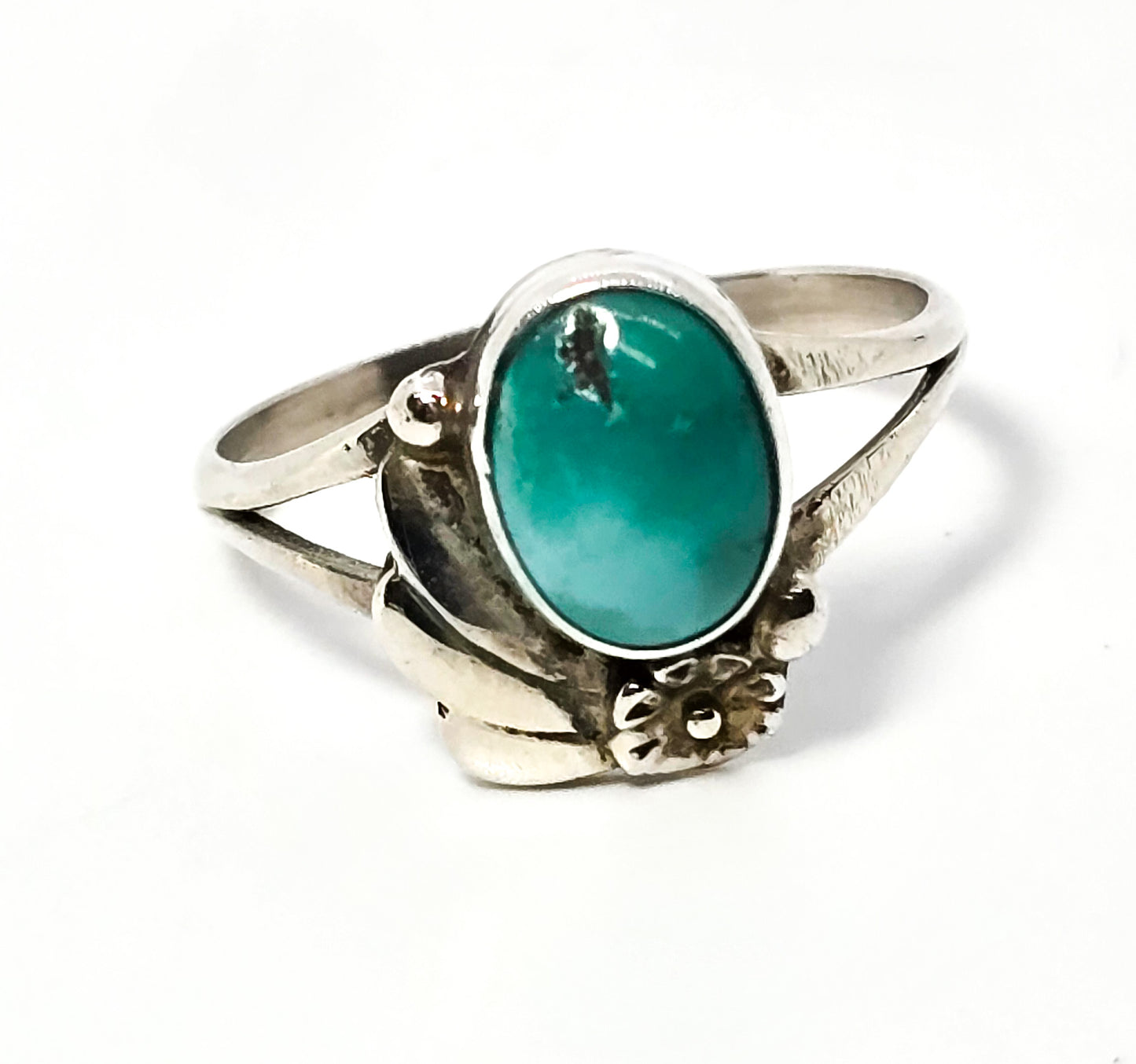 Sylvia Chee Navajo Turquoise vintage Native American split sterling silver ring size 8