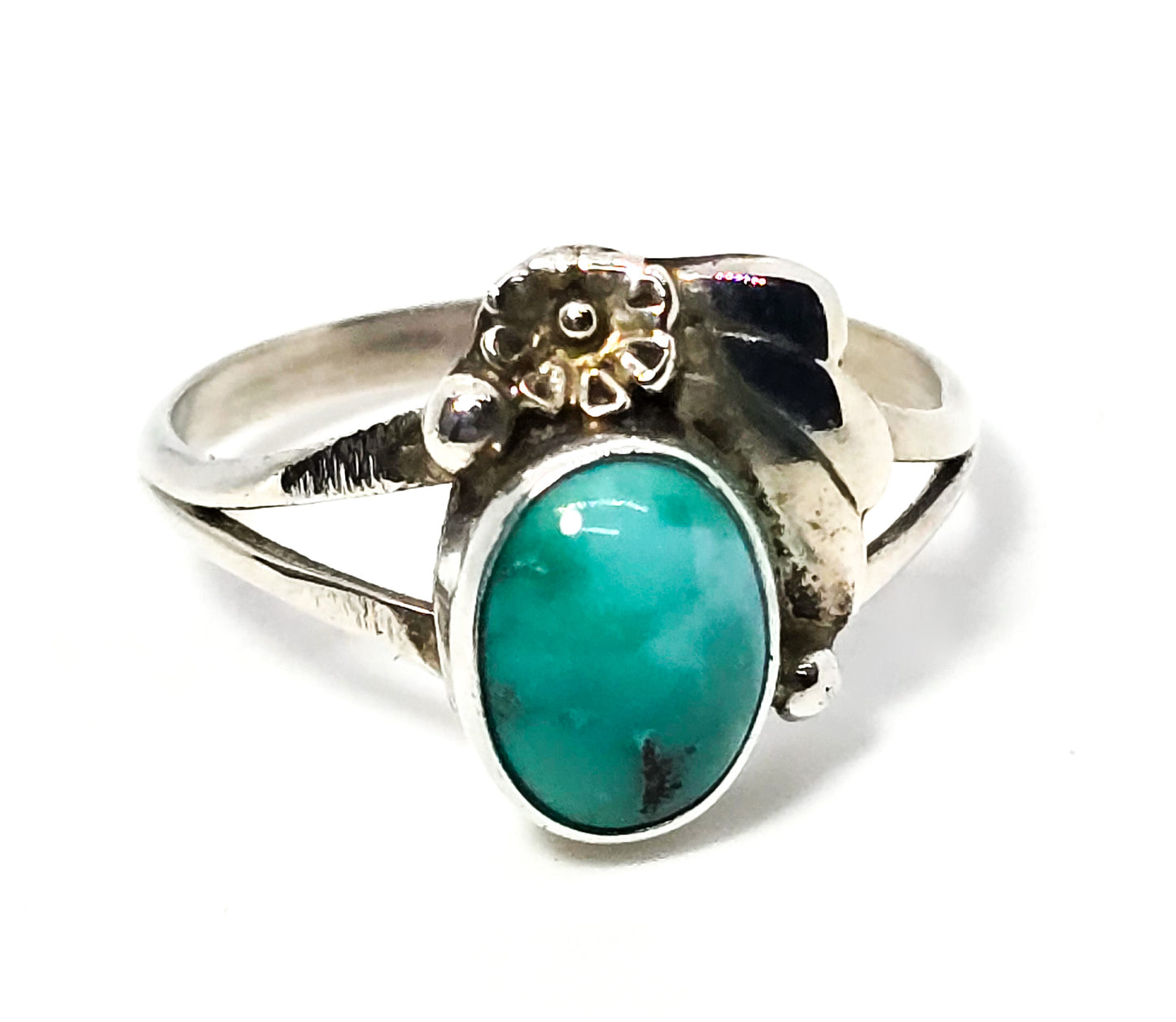 Sylvia Chee Navajo Turquoise vintage Native American split sterling silver ring size 8