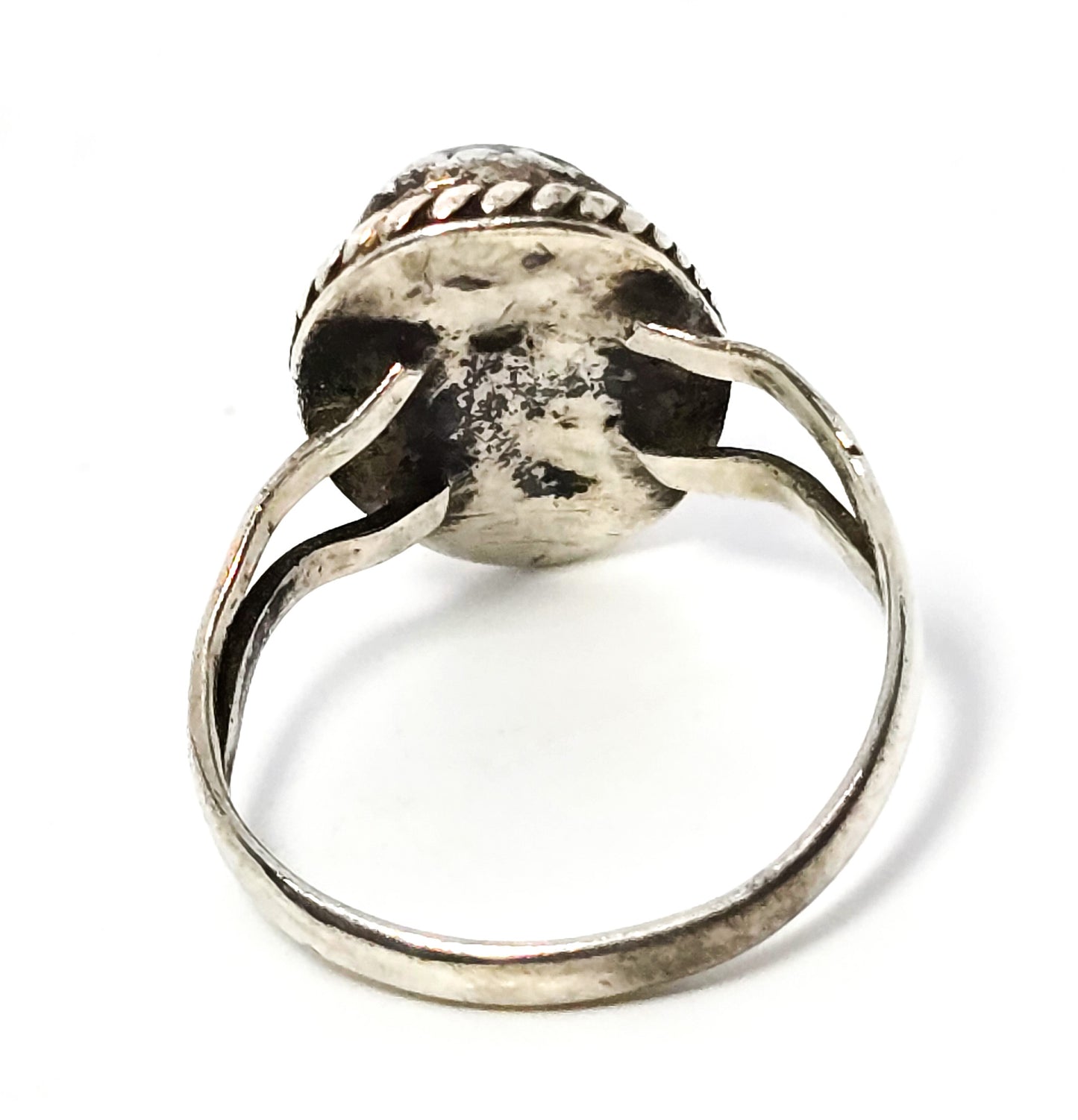 Turquoise vintage Native American split shank sawtooth sterling silver ring size 5.5