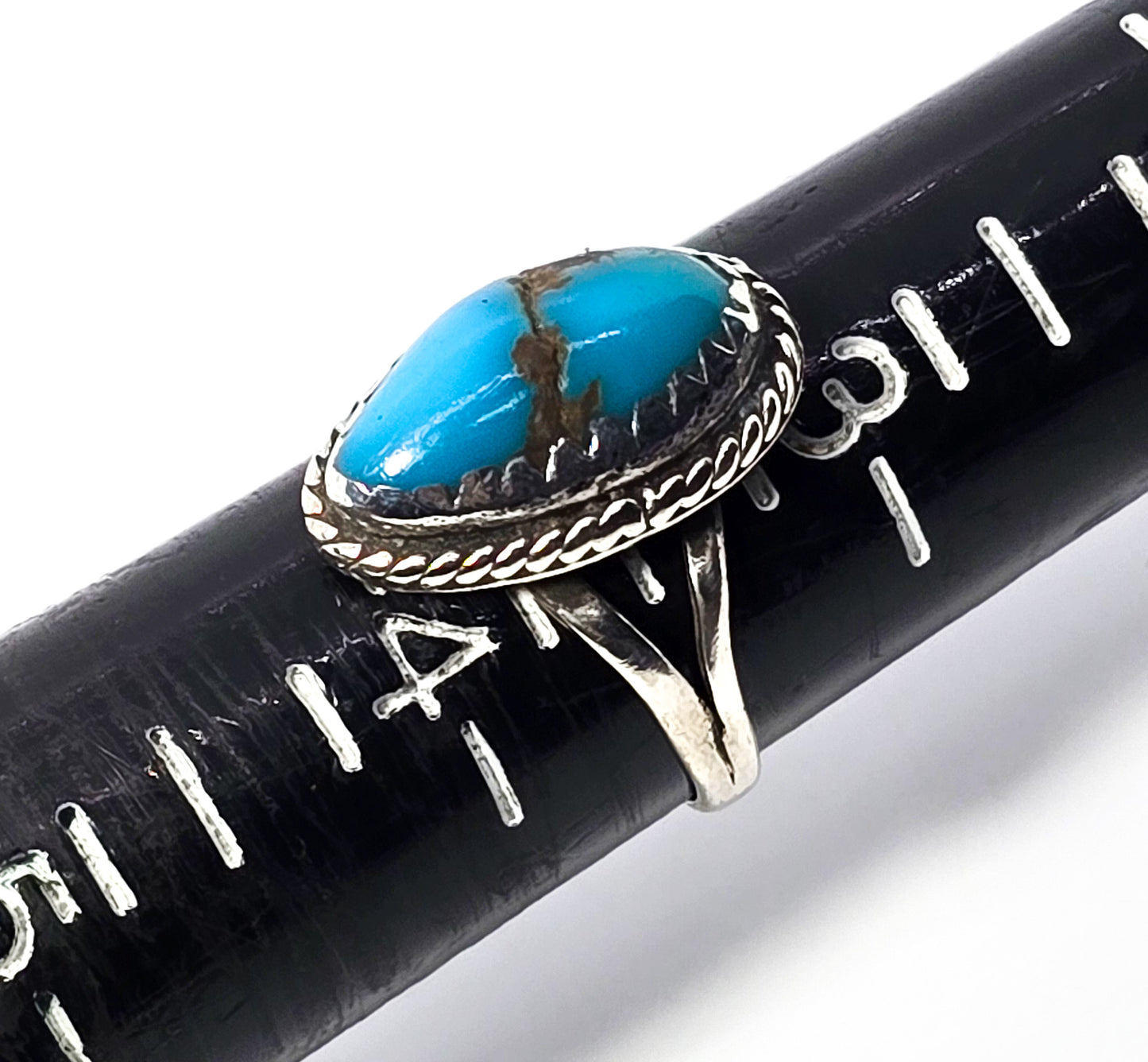 Turquoise vintage Native American split shank sawtooth sterling silver ring size 5.5