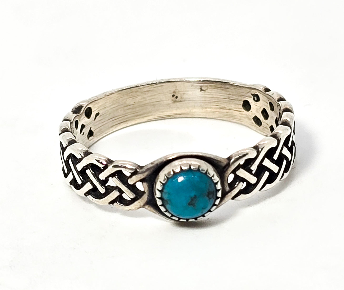 Celtic trinity knot turquoise Druid Irish vintage sterling silver ring size 9
