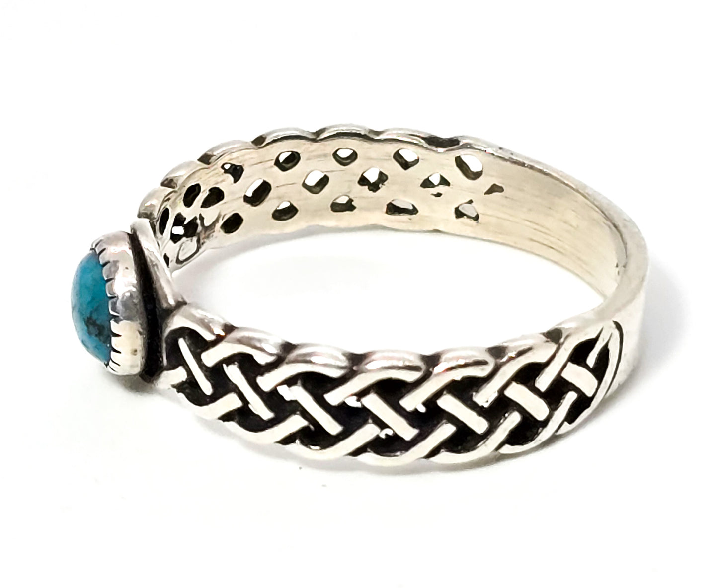 Celtic trinity knot turquoise Druid Irish vintage sterling silver ring size 9