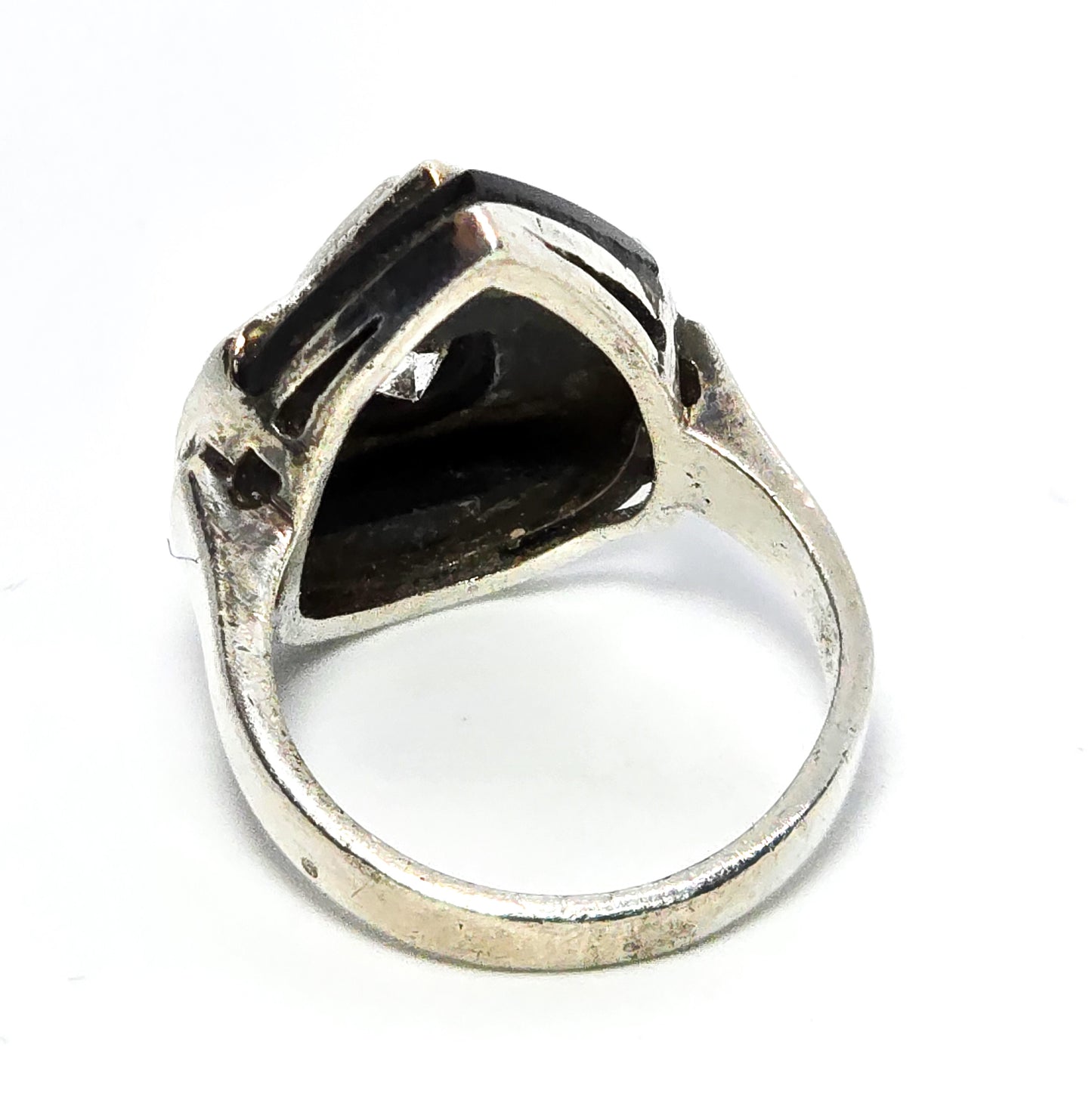 LH Art Deco style Cubic Zirconia Marcasite onyx sterling silver ring size 5.75