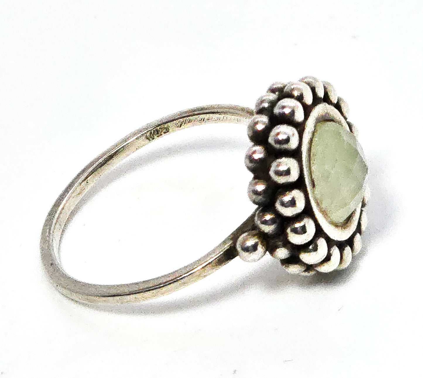 Green Chalcedony quartz faceted gemstone sterling silver ring size 9