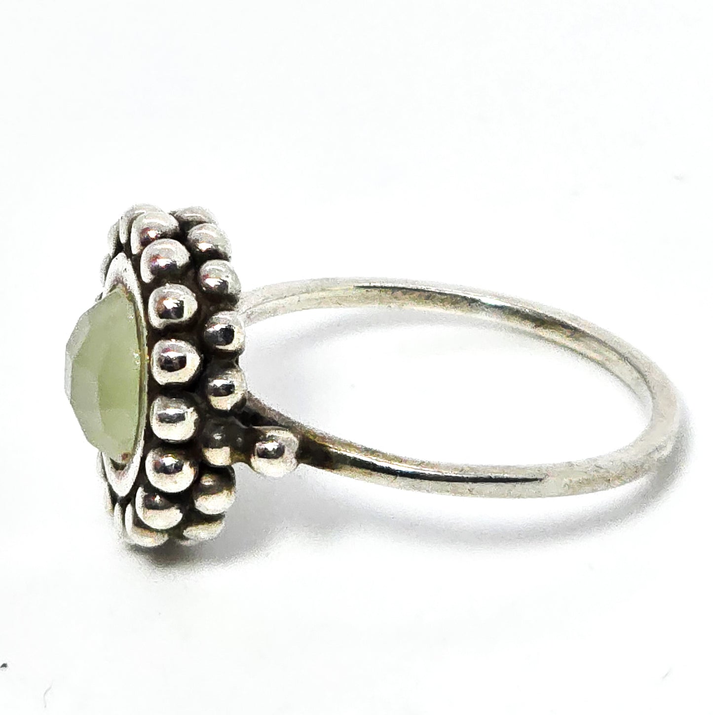 Green Chalcedony quartz faceted gemstone sterling silver ring size 9
