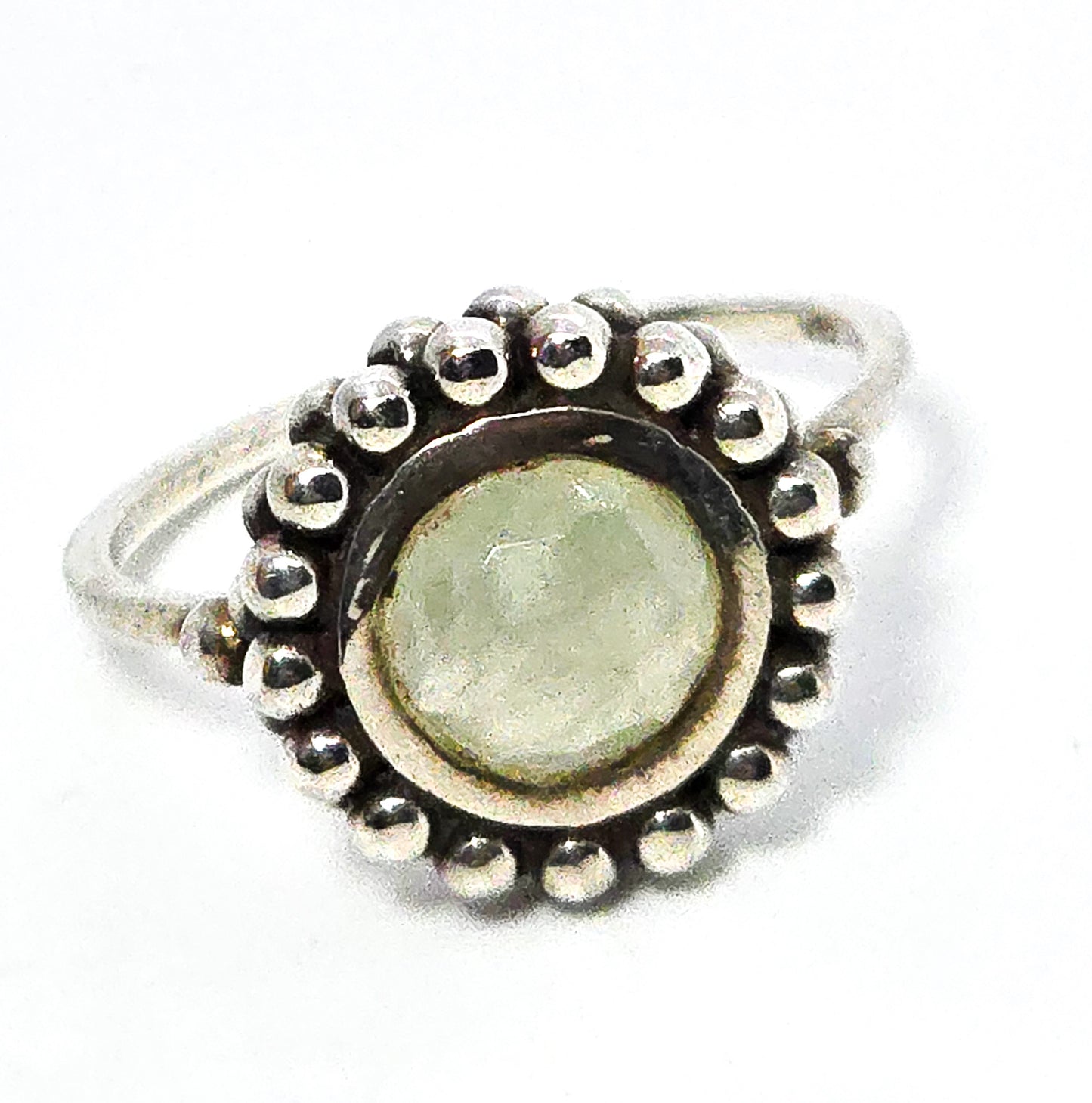 Green Chalcedony quartz faceted gemstone sterling silver ring size 9