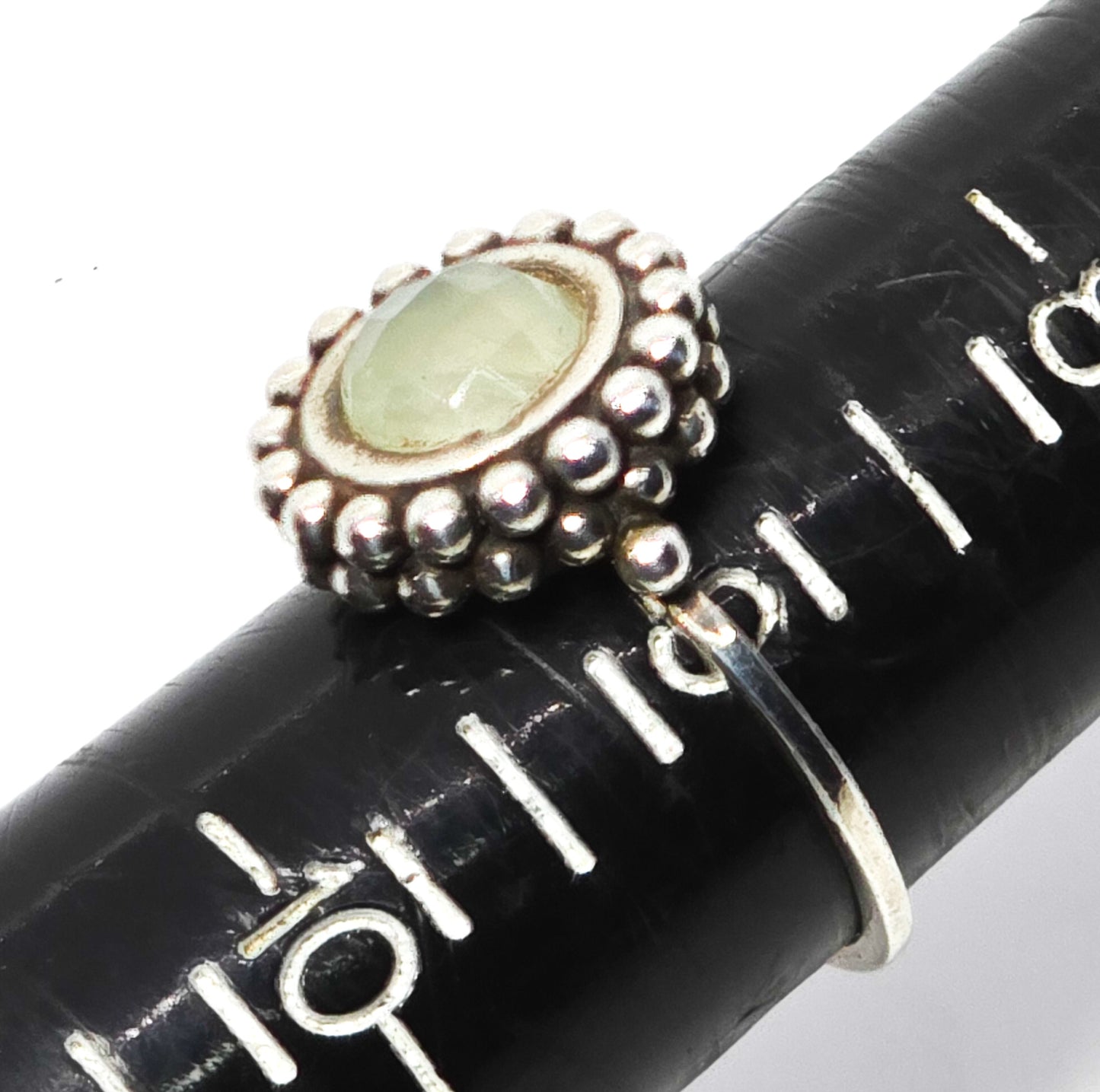 Green Chalcedony quartz faceted gemstone sterling silver ring size 9