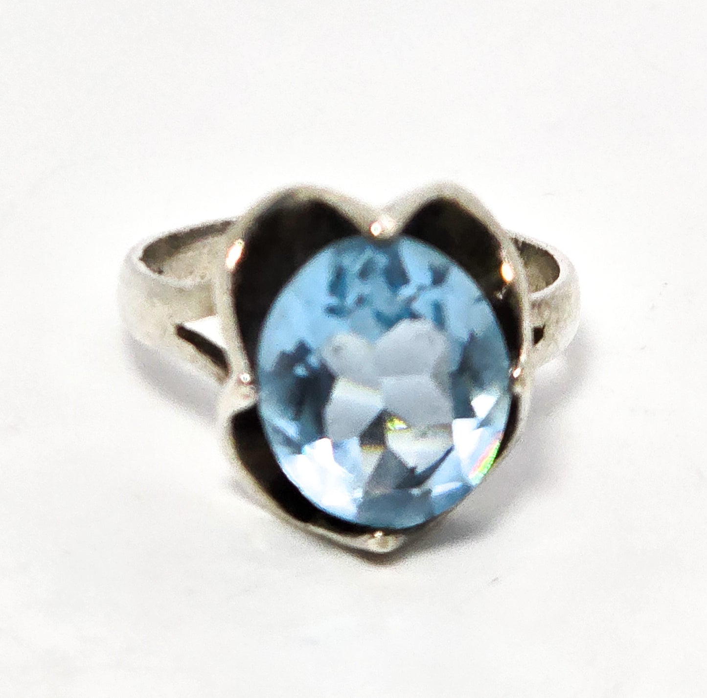 Blue stone Mexican Modernist flower vintage sterling silver ring size 7